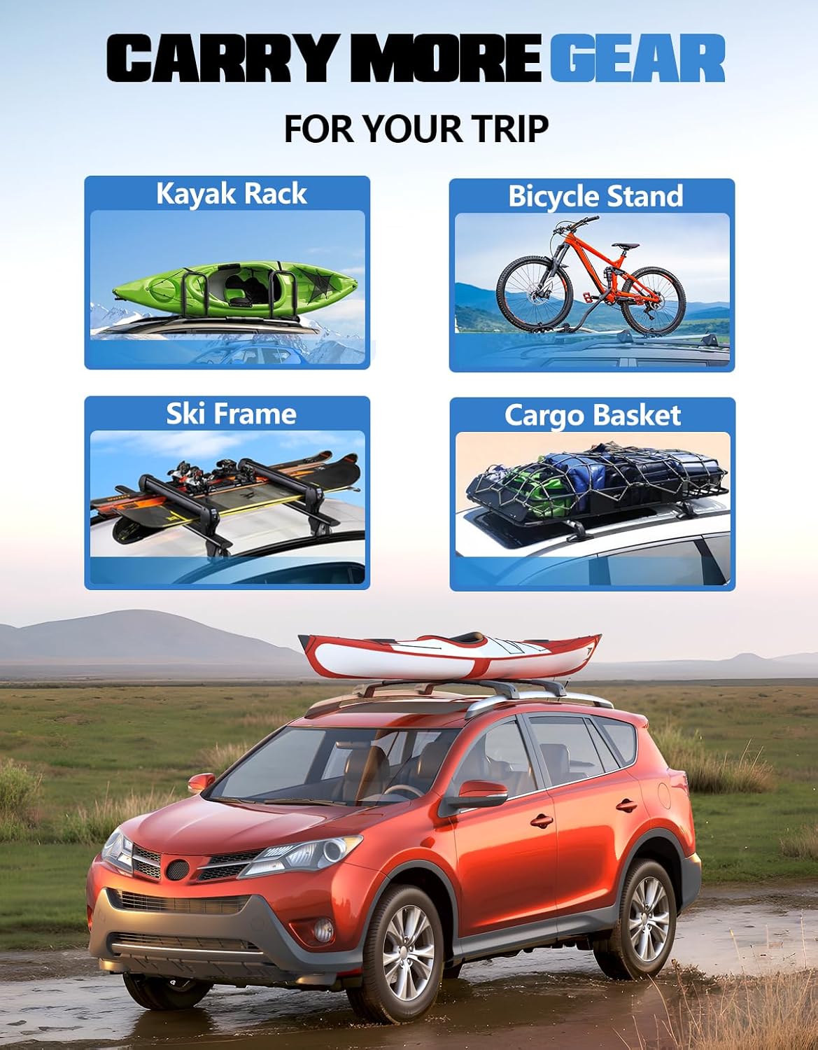 FengYu 300lb Lockable Roof Rack Cross Bars Compatible with Toyota Rav4 2013 2014 2015 2016 2017 2018, Heavy Duty Aluminum Roof Rails Crossbars Cargo Bars Canoe Rooftop Black Carrier Luggage