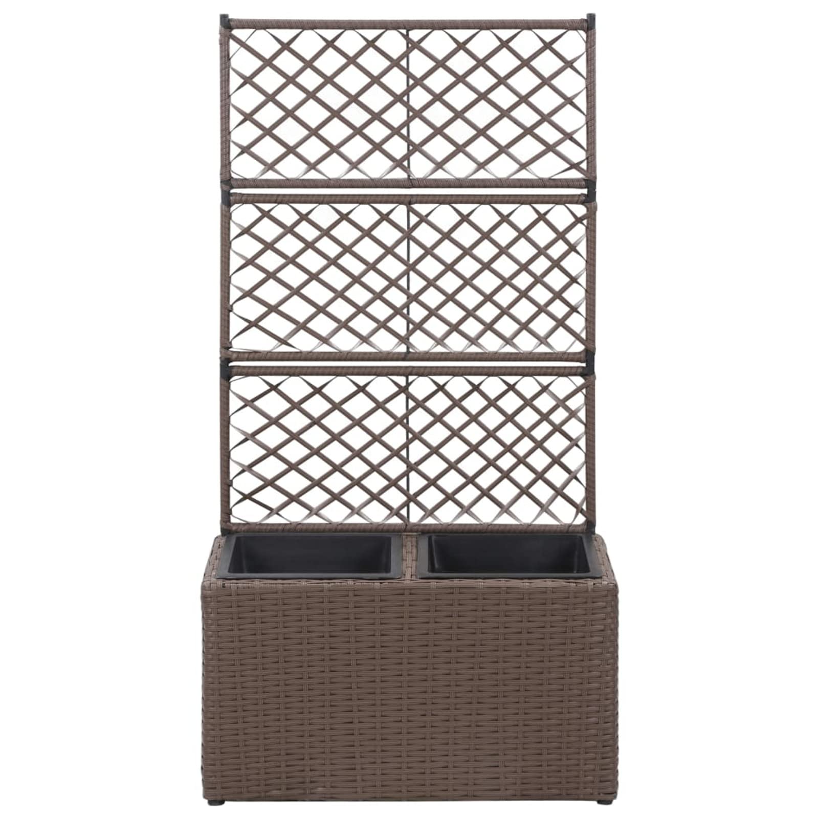 Homgoday Podniesiona kratownica 2 doniczki 58 x 30 x 107 cm, polirattan, brązowy, dekoracja, kratka na kwiaty do ogrodu, donica na zewnątrz, skrzynka na kwiaty, balkon