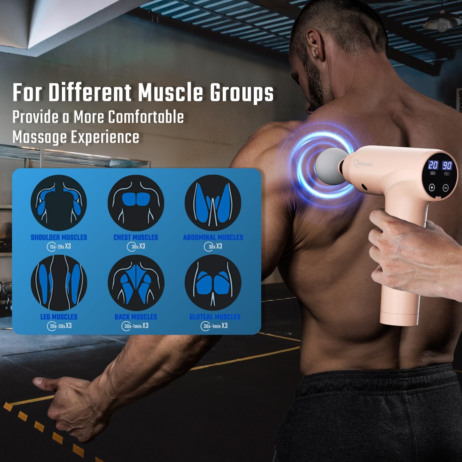 cotsoco Massage Gun Deep Tissue, Muscle Massage Gun Back Massager for Pain Relief, 20 Speeds Handheld Electric Massager Tool with Silent Brushless Motor, Suitable for Gym Office Home Travel - Image 7