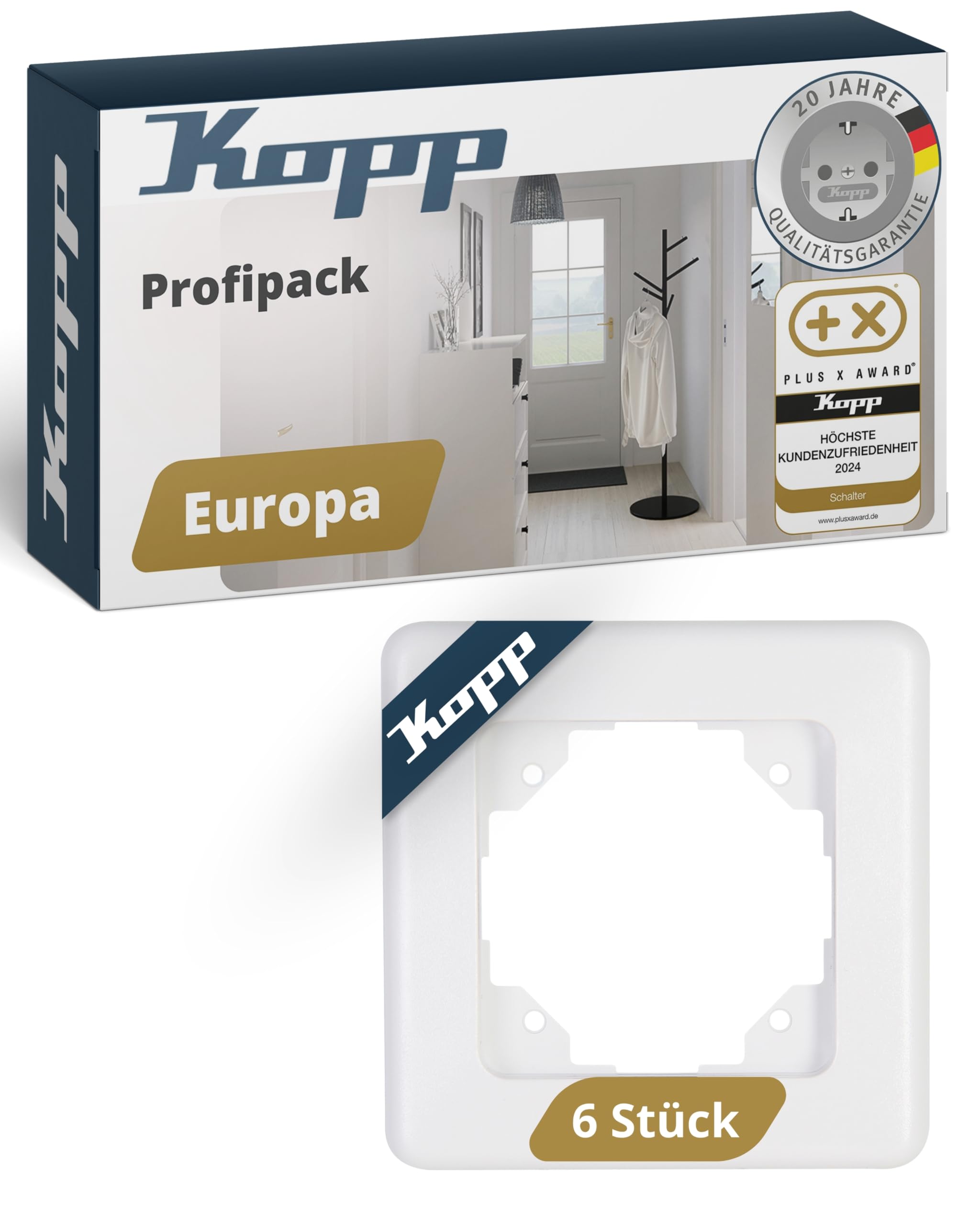 Kopp EUROPA 2-fach Abdeckrahmen in Arktis-Weiß - 5 Stück - Rahmen für Steckdosen & Schalter - Stilvoller Steckdosenrahmen aus glänzendem Kunststoff - Hochwertiger Lichtschalter-Rahmen