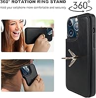 Vista 4 de ONETOP Funda tipo cartera para iPhone 13 Pro Max con soporte para tarjetas, anillo de rotación de 360°, función atril, bloqueo RFID, piel sintética