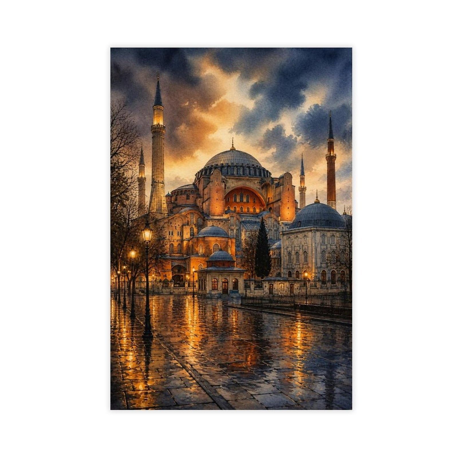 Qnvjqkdsi Unframe Hagia Sophia Watercolor Art Canvas Poster Bedroom Decor Landscape Office Room Decor Gift 24" L X 36" W