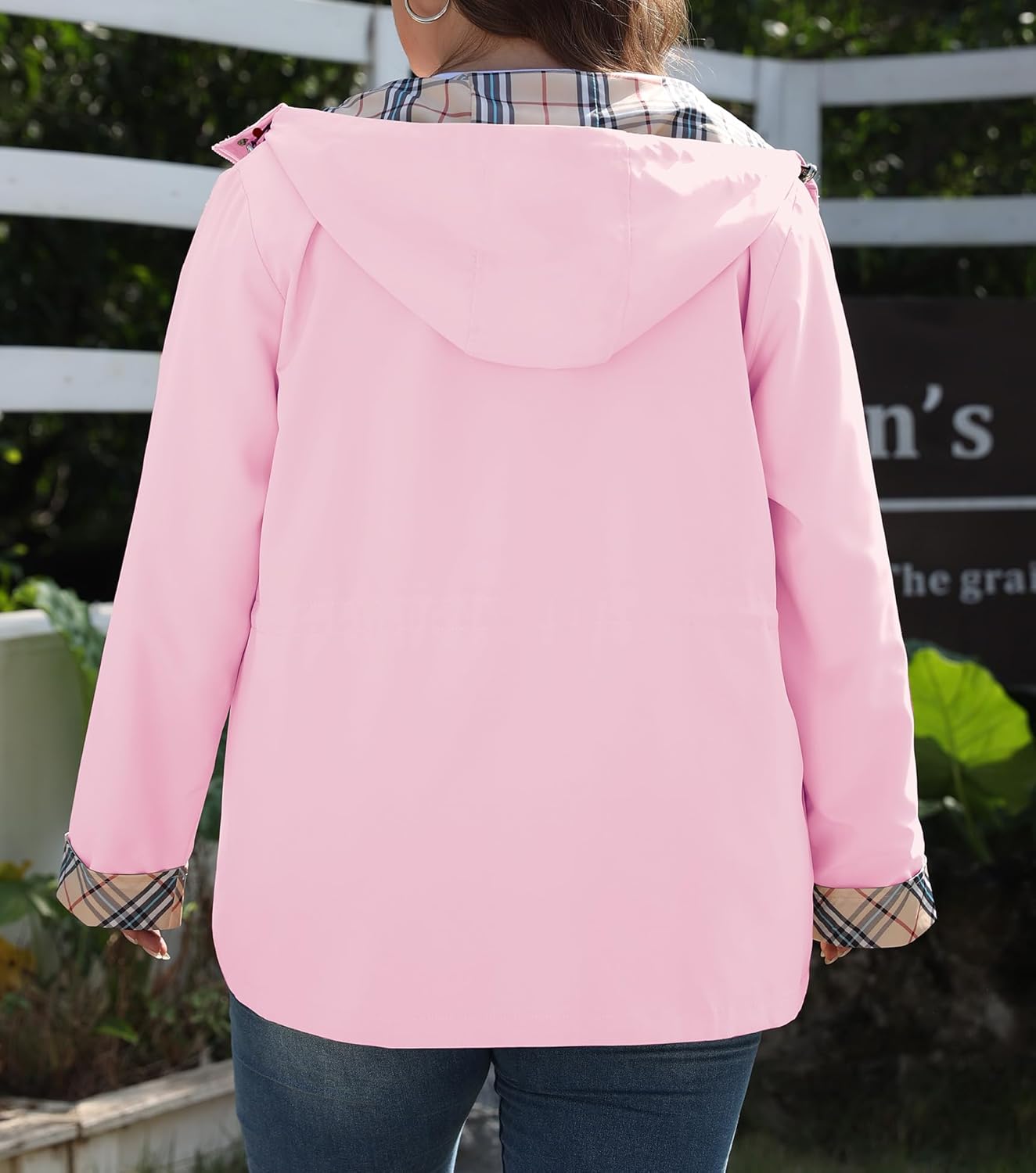 Bloggerlove Rain Jacket Women Plus Size Long Raincoat with Hood Waterproof Outdoor Trench Coat