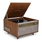 Century 6-in-1 Vinyl Record Player & Music Center – 3-Speed Turntable, CD & Cassette Player, VINYLSTREAM, Bluetooth & 3.5mm Aux, Record Player with Speakers, Mid Century Design (Walnut)