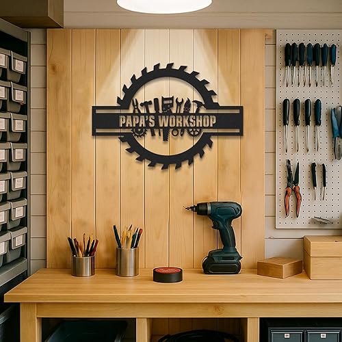 Miniatura 2 de Letrero personalizado de taller de papá, letreros de metal para garaje con nombre personalizado para hombres, letreros de tienda, decoración de arte