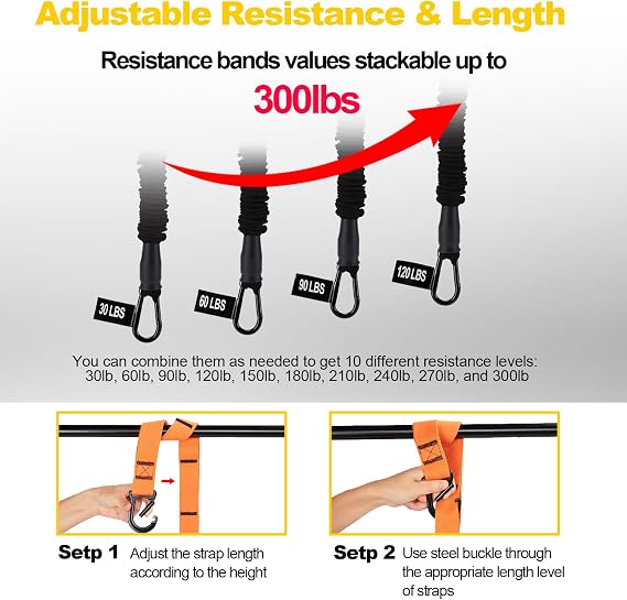 WELSPO Pull-Up Assist Bands, 4 Levels (30-120lb), w/Handle & Anchor