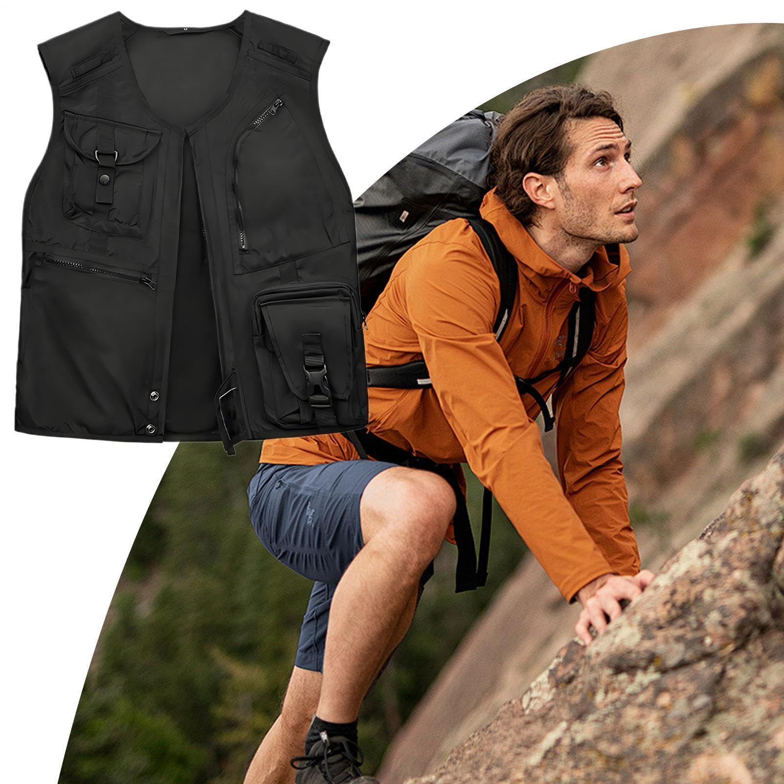 Générique Gilet Moto Homme Respirant Et Déperlant Avec Multi-Poches | Gilet Conduite Moto Équipement de Sécurité Résistant à l'Usure, Trajet Urbain, Longue Distance, Randonnée, Alpinisme,
