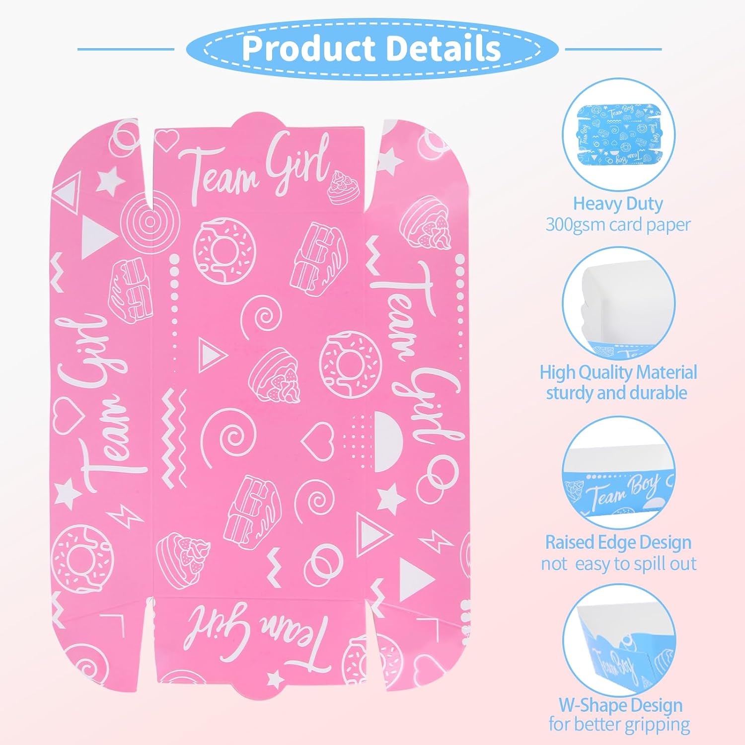 Assembly-Free Team Boy or Girl Gender Reveal Paper Food Boats 50PCS 2LB