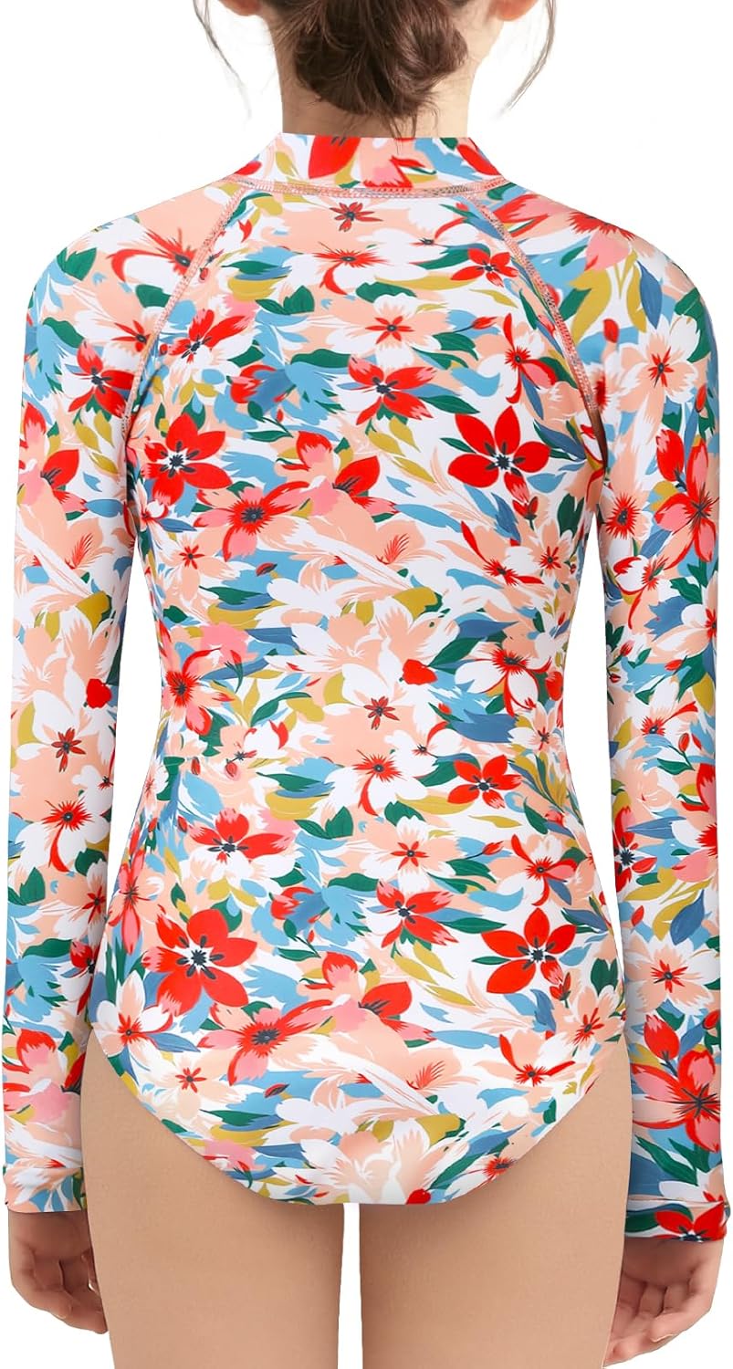 Girls Long Sleeve Swimsuit UV Protection One-Piece Rashguard Swimwear Bathing Suit - Image 4