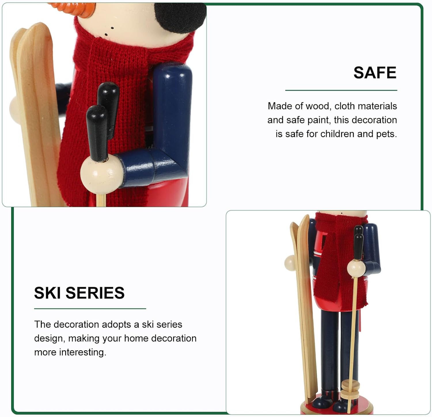 TOYANDONA Christmas Skiing Nutcracker Ornament 30cm Wood Nutcracker Soldier Snowman Xmas Tabletop Decor for Holiday Party and Home Seasonal Decoration