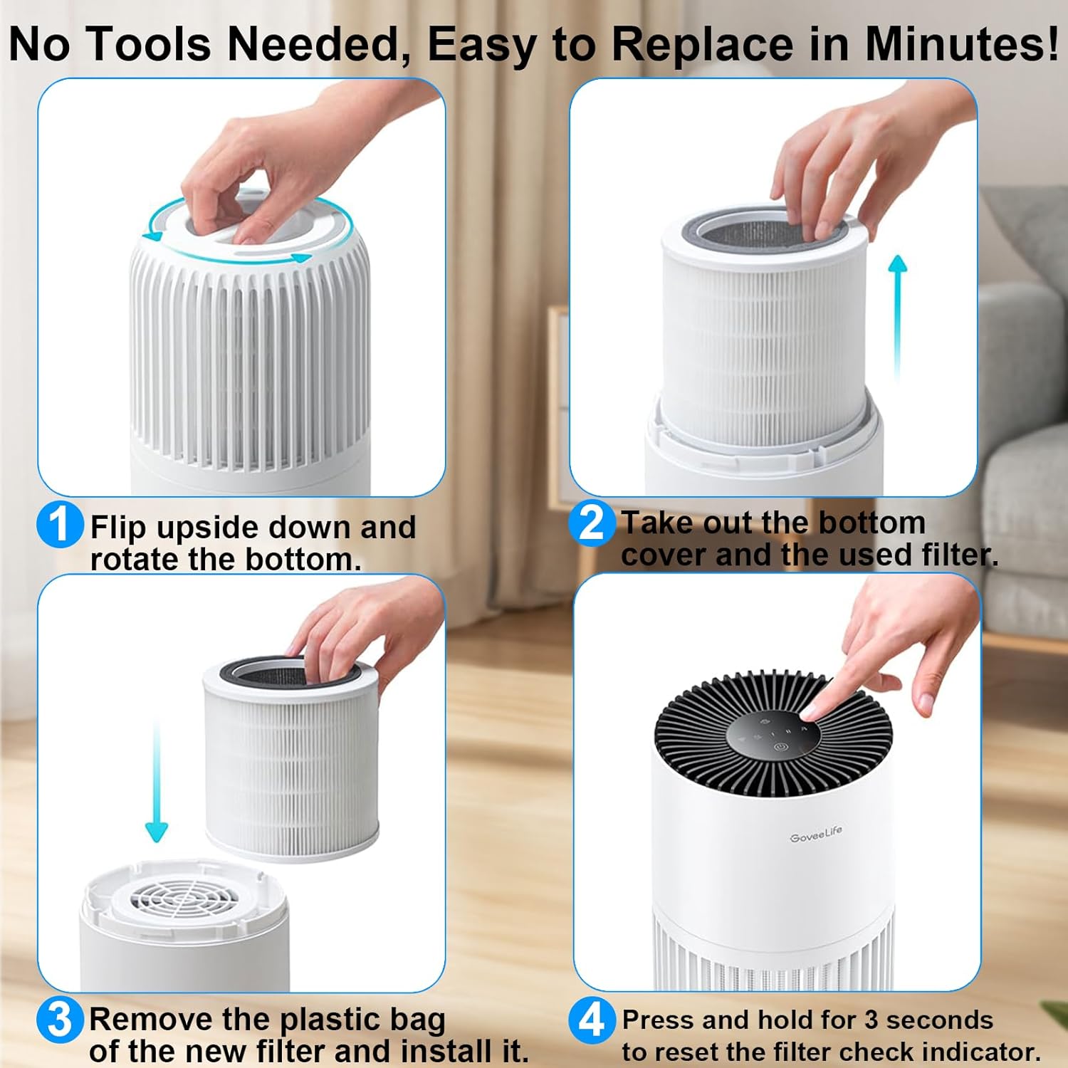 H7126 Replacement Filter for GoveeLife H7126 Mini Air Purifier, Govee Air Purifier Filter, 3-in-1 True HEPA Filter, Part #H7126-RF, 1 Pack - Image 6