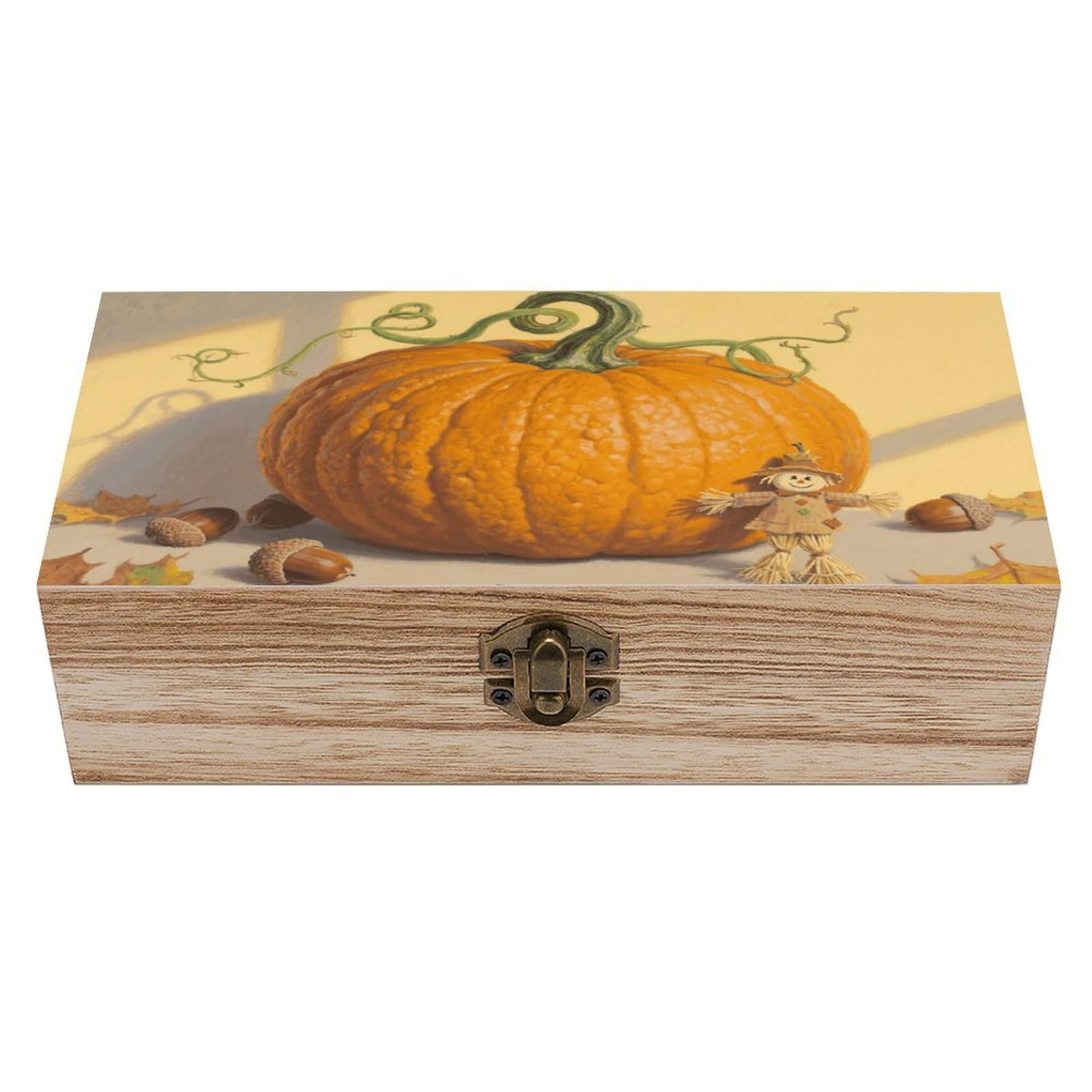FodPand Decorative Keepsake Box Wooden Storage Boxes with Hinged Lid Handmade Pumpkin Wood Organizer Memory Treasure Box for Jewelry Craft Card Photo Storage Wedding Bridal Shower Gifts
