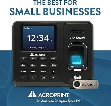 Acroprint BioTouch Self-Contained Automatic Biometric Fingerprint/Proximity Time Clock (No Monthly Fee)