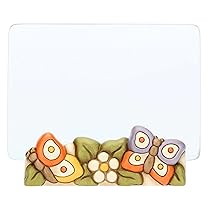 THUN, Portafoto in Ceramica Decorata a Mano con Farfalle e Portafoto in Vetro, Linea Fiori e Fantasia, 14x7x5.3 cm h