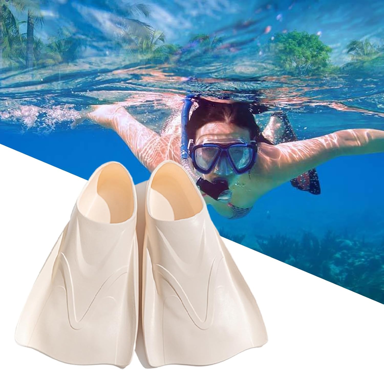 Swim Fins, Training Fins for Adult, Short Portable Diving Flippers, Floating Supplies for Competition Men Women Swimming Gear