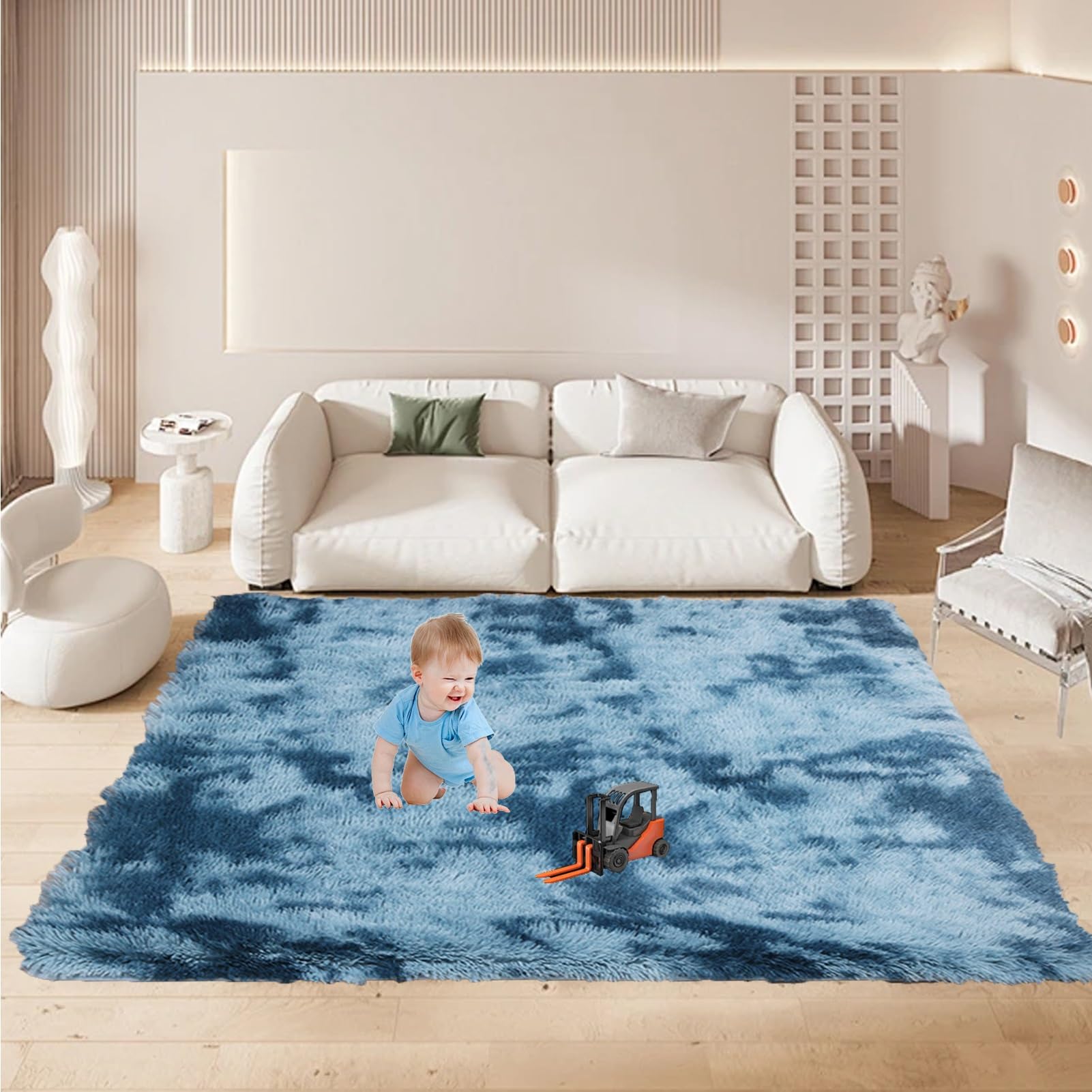 GOUTUI Living Room Carpet Mat 65 x 240 cm Super-Soft Fur Look Dense Pile Shaggy Rug Non-Slip Underside for Living Room Nursery Bedroom, Navy Blue