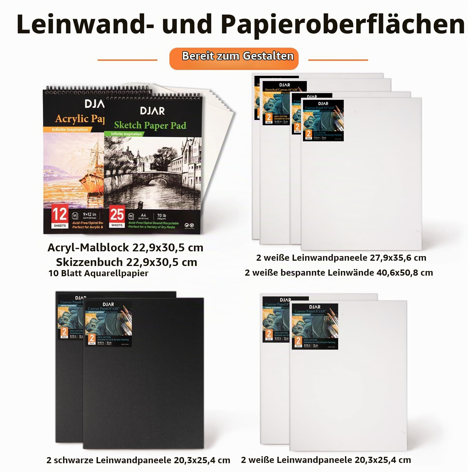 DJAR 89-teiliges Acrylfarben-Set mit französischer Holzstaffelei für Erwachsene | Professionelles Malset mit 24 Farben Acrylfarbe, Leinwand, Pinsel und Kunstzubehör für Studenten, Anfänger