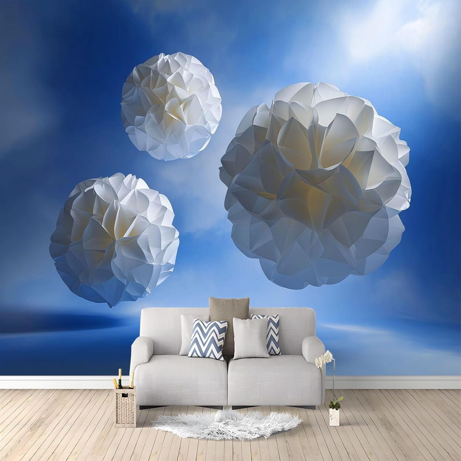 Papier peint photo 3D fleurs et boules de papier intissé chambre