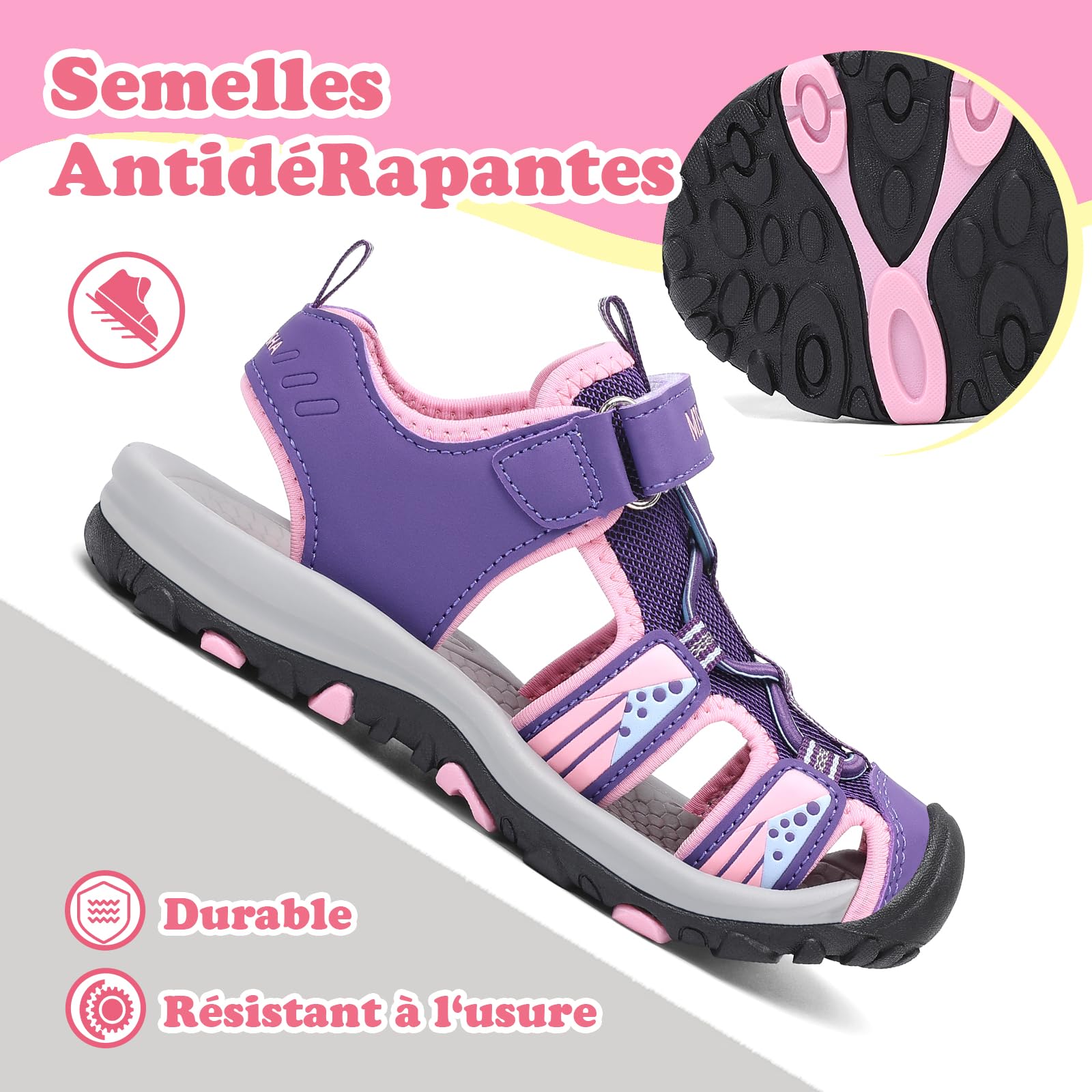Mishansha Sandales Sport Fille Bout Fermé 24-39 EU | Été, Chaussure de Randonnée, Enfants, Respirantes, Plage, Outdoor