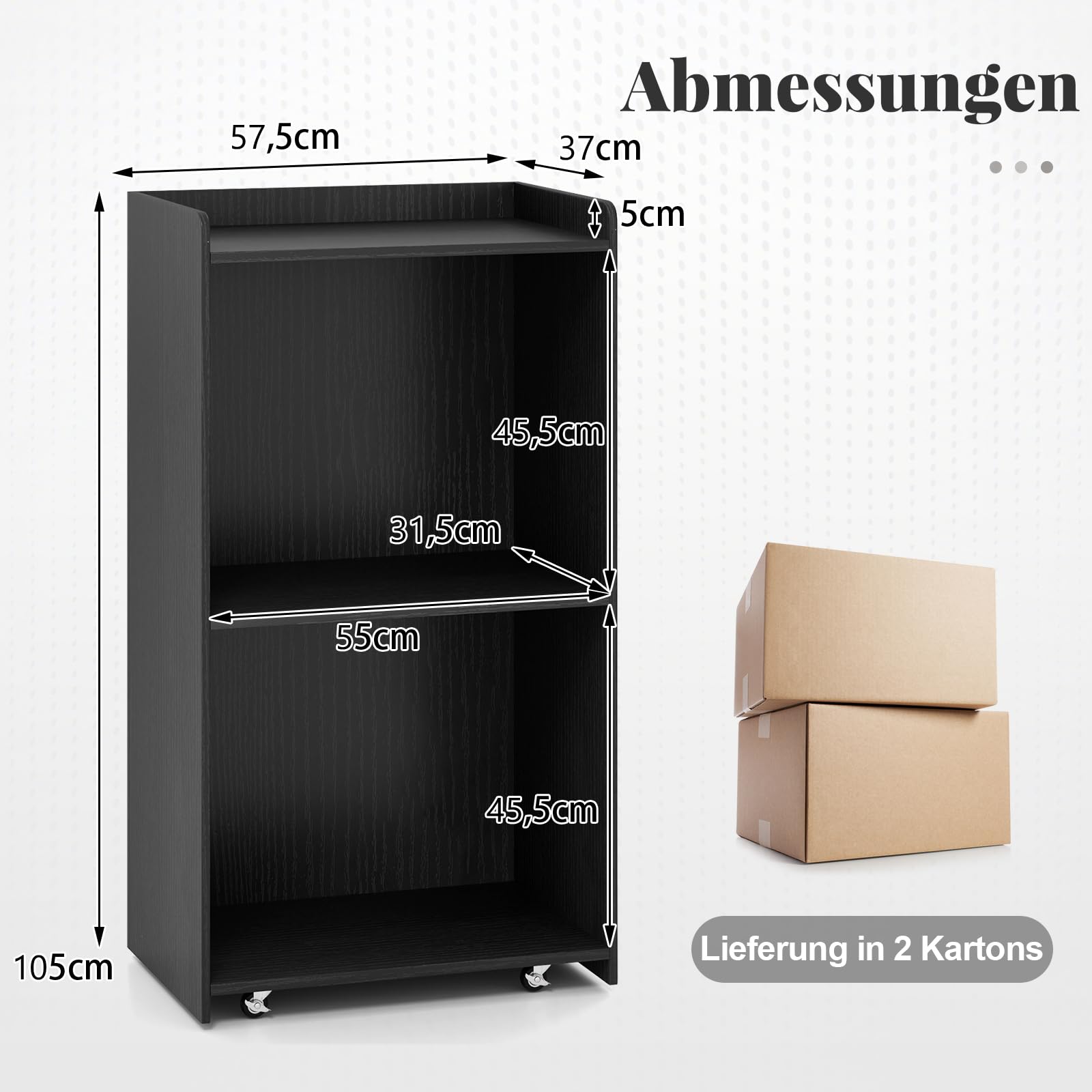 COSTWAY Stehpult mit Rollen, Rednerpult mit 2 Ablagefächern, Stehtisch, Podiumständer für Klassenzimmer, Kirche, Büro, Seminar, 57,5 x 37 x 105 cm (Schwarz)