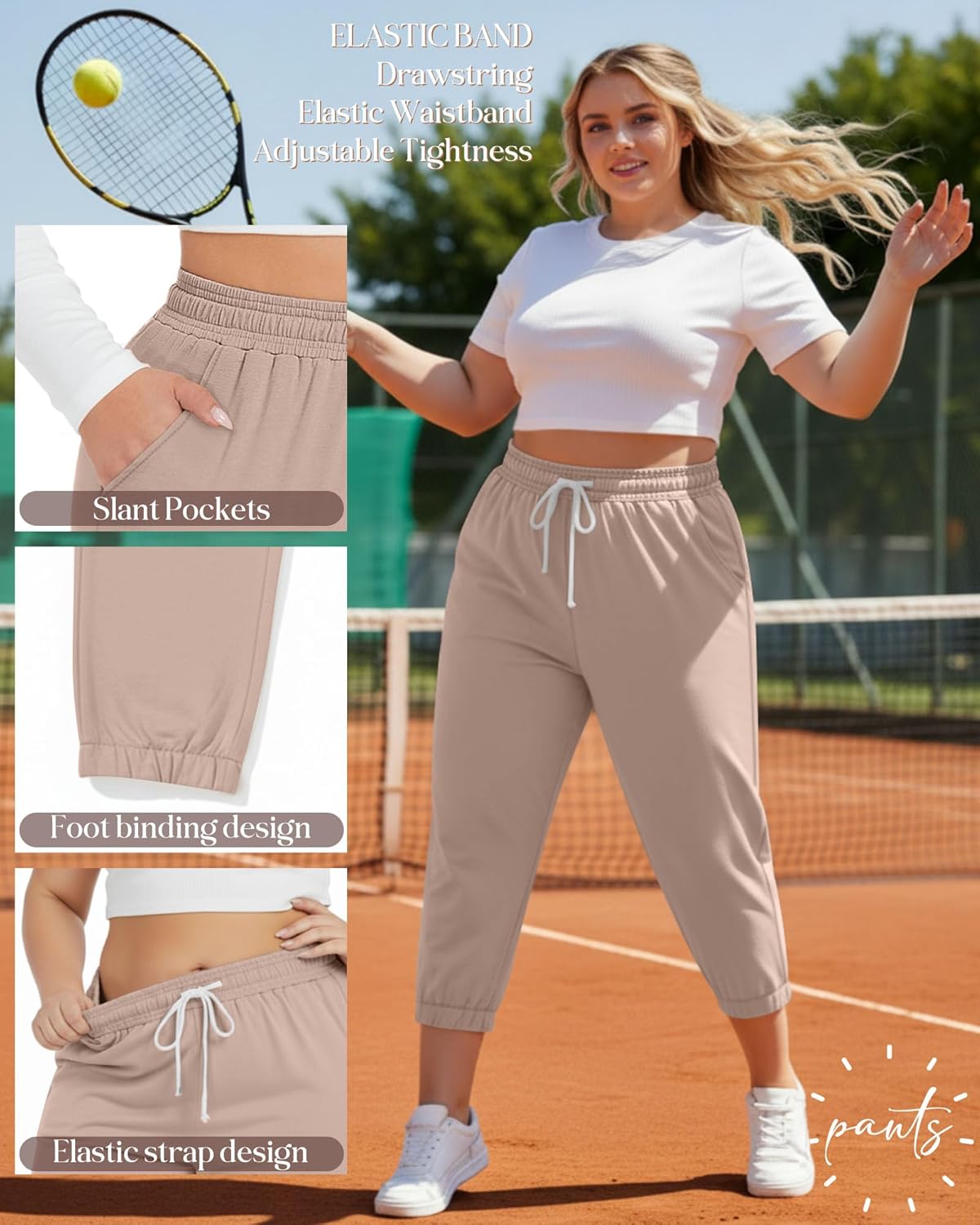 Ficerd 3 Pack Women's Plus Size Capri Sweatpants Cotton Drawstring Joggers Cropped Athletic Lounge Pants with Pockets - Image 6