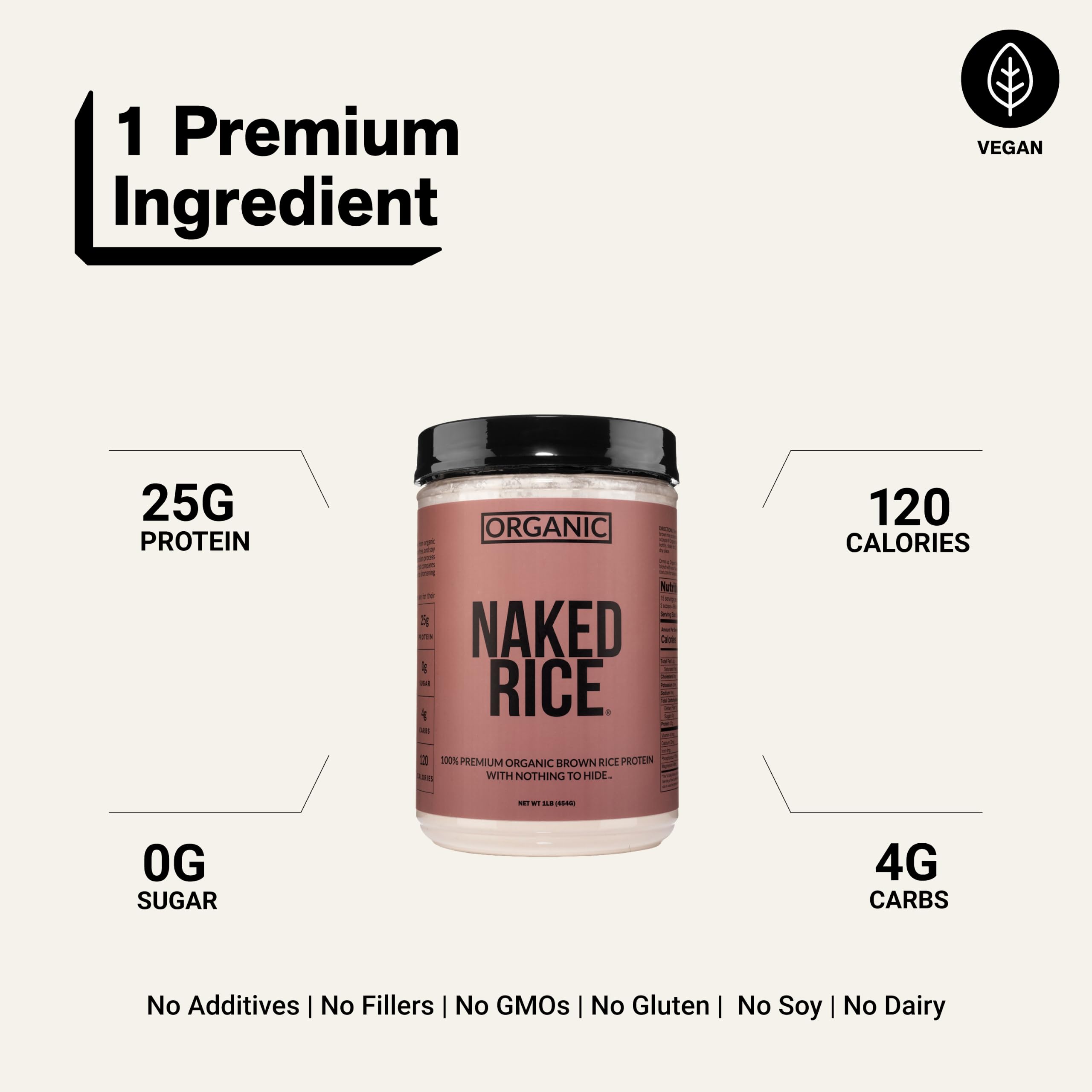 NAKED Rice 1Lb - Organic Brown Rice Protein Powder - Vegan Protein Powder, GMO Free, Gluten Free & Soy Free. Plant-Based Protein, No Artificial Ingredients - 15 Servings — Amazon image 3
