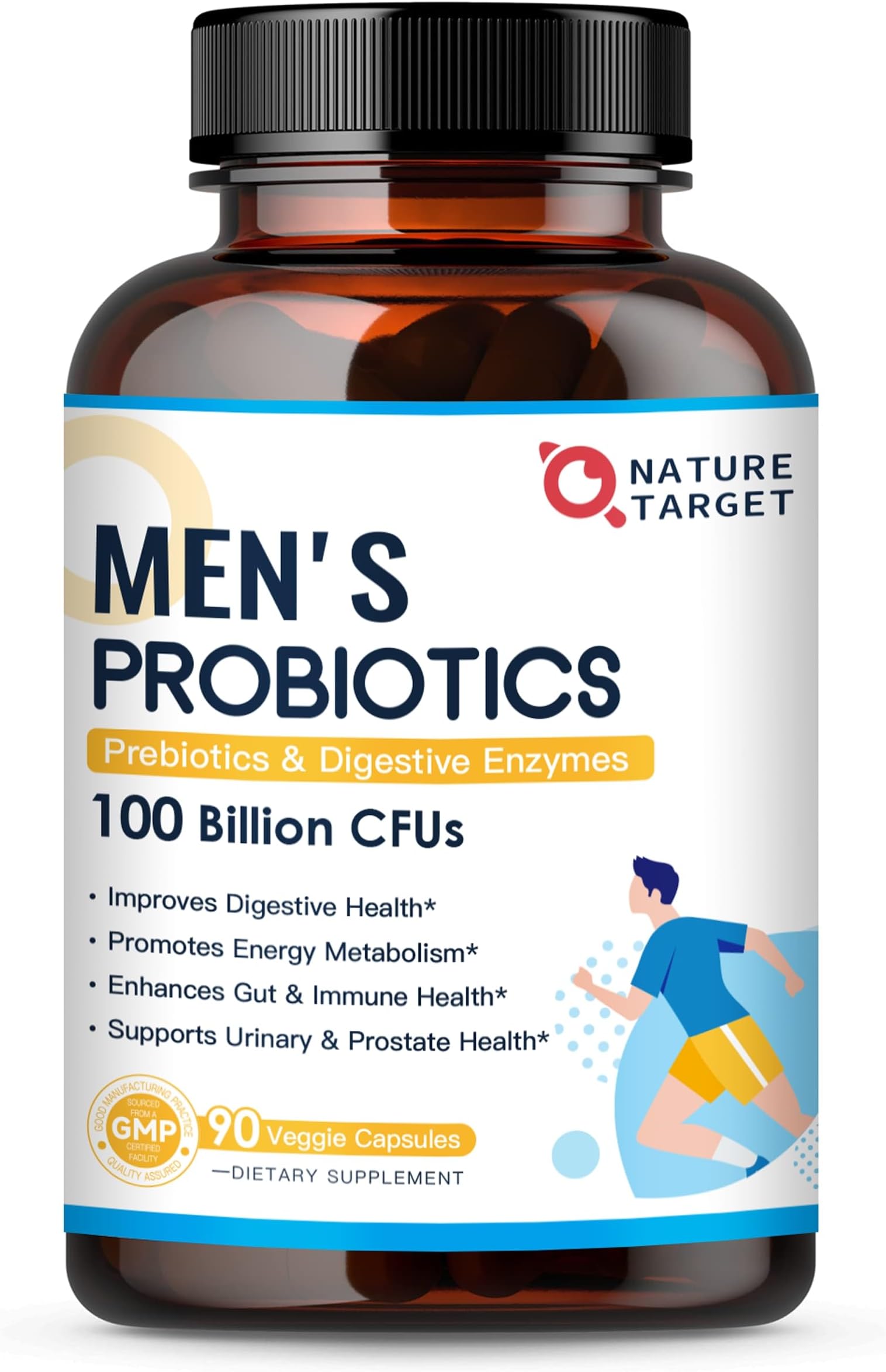 NATURE TARGET Probiotics for Men, Digestive Health, 90 Count (45 Servings)