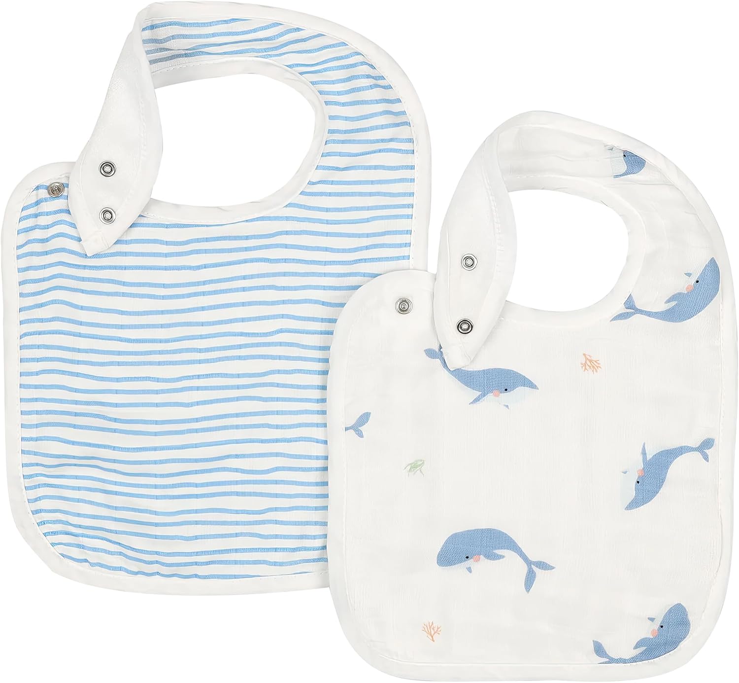 Bamboo Little Baby Bibs (Pack of 2) - Bibs with Adjustable Snaps- Absorbent Terry Backing