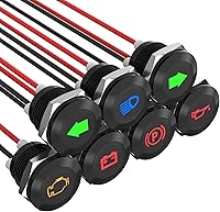 Eoppen 7Pcs 1/2 Inch 12V Waterproof LED Indicator Lights Metal Dash Panel Signals for Cars Motorcycles Trucks