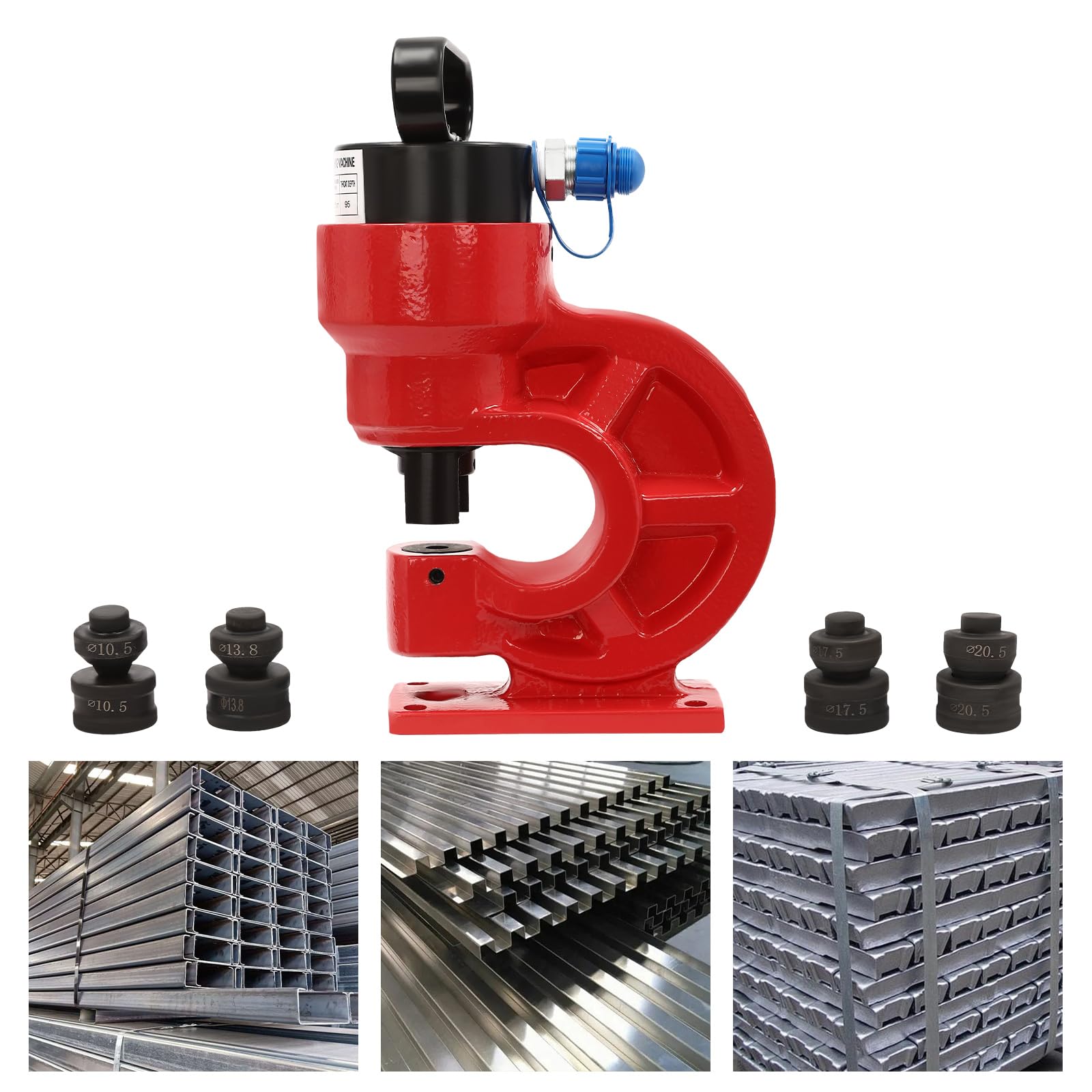 310 KN/31 T CH-60 Hidráulica Punzón Herramientas Manuales Kits de acero CR45 para perforar chapa, herramienta de perforación con placa cóncava, 3/8", 1/2", 5/8", 3/4", rojo