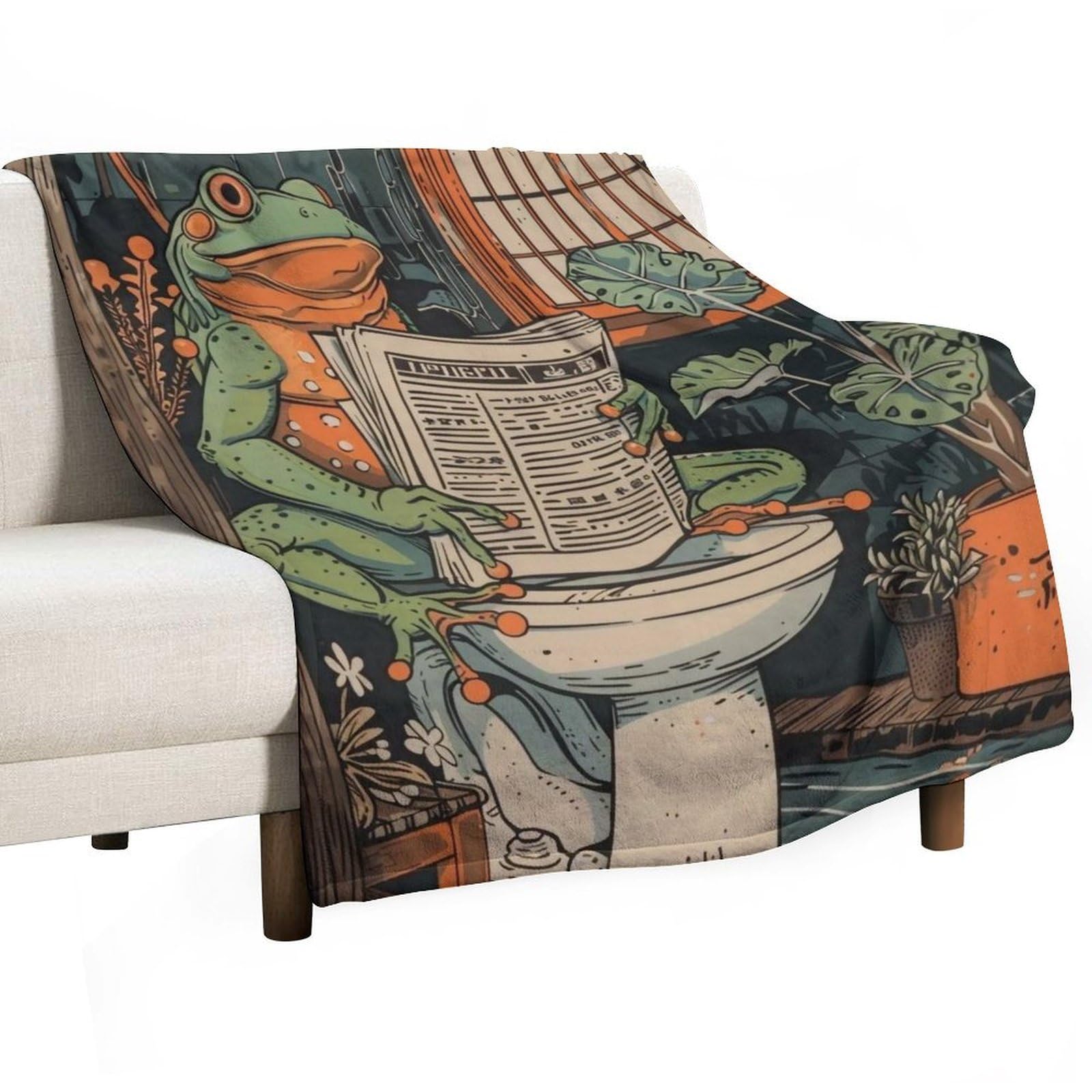 YHGSREUOH Frog Reading Newspaper on Toilet 03 Flannel Blankets Fleece Soft Throw Lightweight Plush Gifts for Couch, Bed, Cozy Sofa Plush, Chair, Lovers 175x200cm(70x80in)