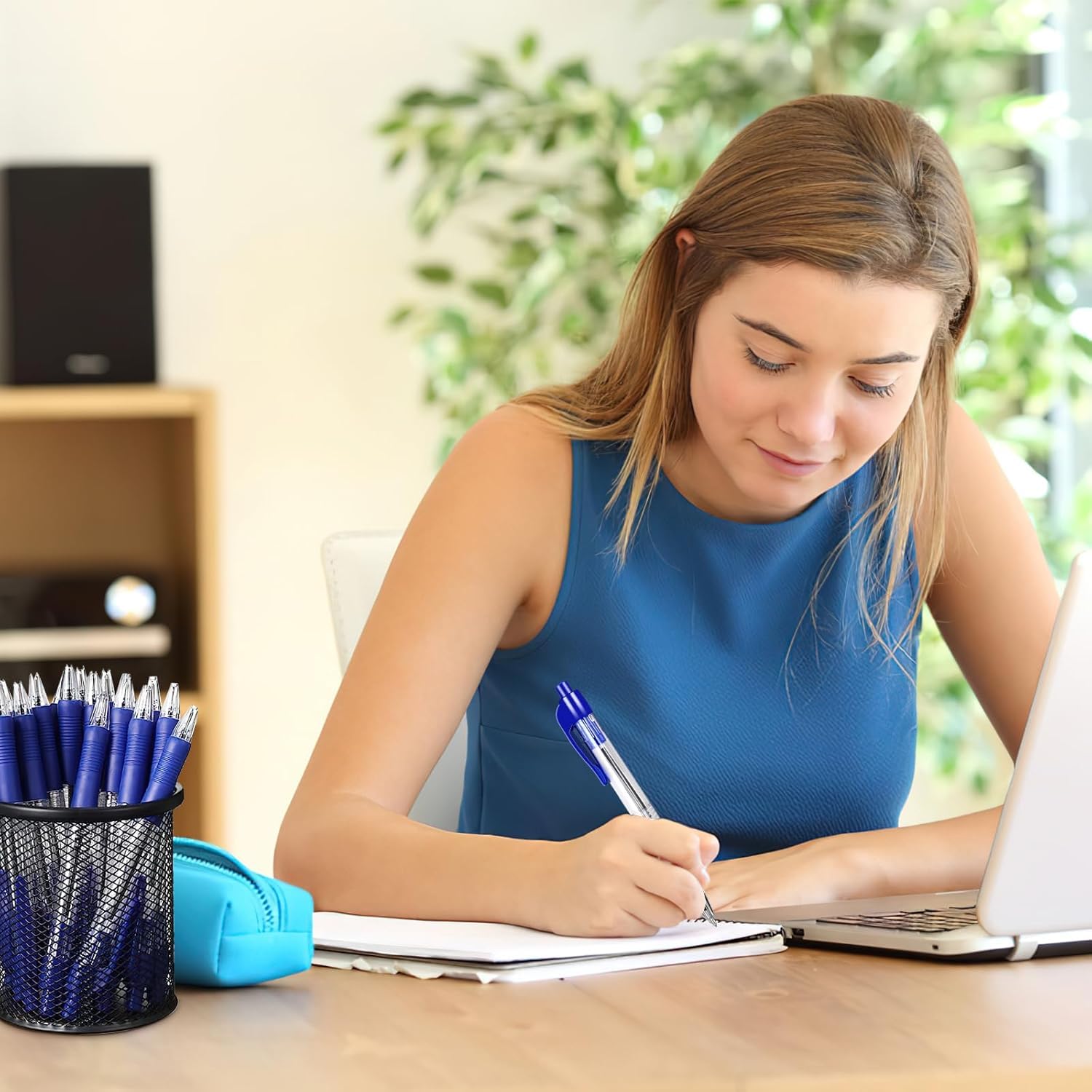 LYCN 200 penne a sfera, retrattili, biro, 1,0 mm, penne a sfera con inchiostro gel, scrittura fluida, per scuola, ufficio, forniture aziendali (100 nere e 100 blu)