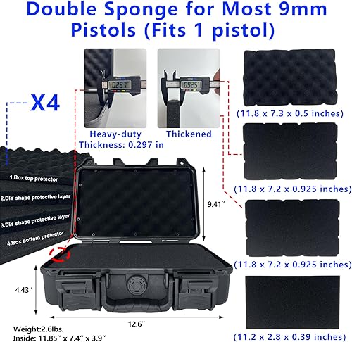 Vista 5 de Funda para pistola con cerradura - Estuche de viaje para pistola con 2 cerraduras TSA incluidas, Estuche de transporte para pistola de carcasa dura