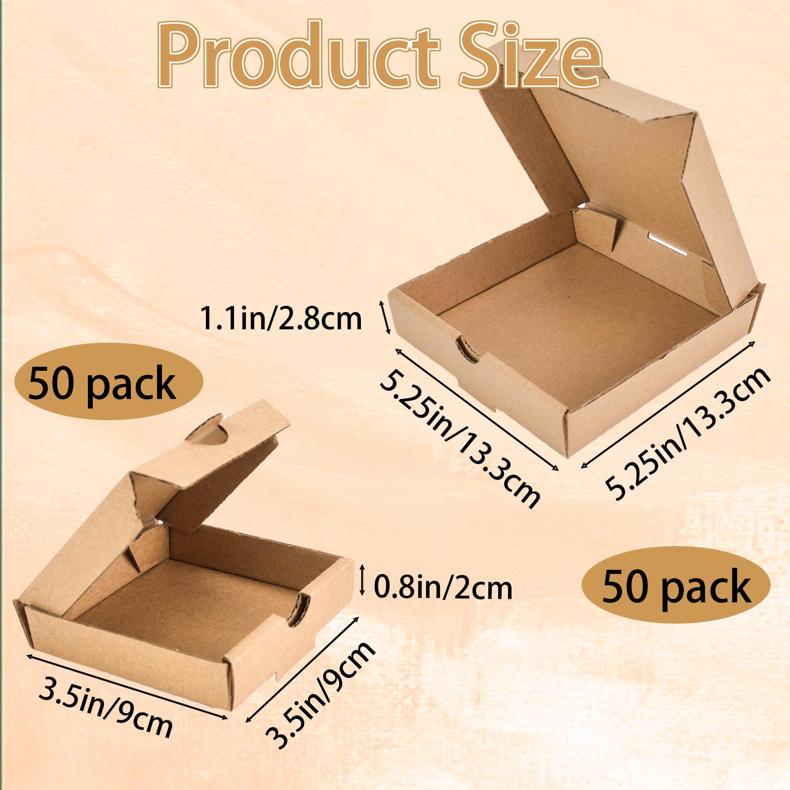 JIABEIUS 100 Pack Mini Pizza Boxes, 50 Pcs 3.5 Inch Kraft Small Pizza Boxes and 50 Pcs 5 Inch Food Containers Packing Boxes, Reusable Party Favors Takeaway Pizza Box for Mini Pies Pizza Cookies Cake
