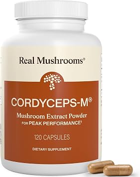 Real Mushrooms Supplement Capsules - Cordyceps Mushroom Powder Rich in Beta Glucans - Mushroom Pills Cordyceps for Energy and Performance - Vegan, Non-GMO, No Grain Fillers, 120 ct