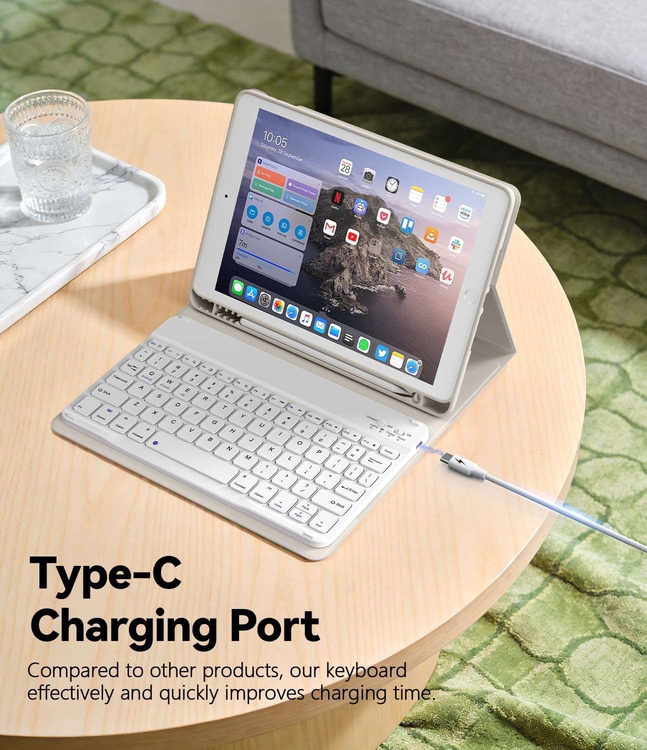 for iPad 9th 8th 7th Generation Case with Keyboard 10.2 Inch, Detachable Wireless Folio Keyboard Cover with Pencil Holder, iPad 10.2 Inch 2021/2020/2019 Model, Cream White