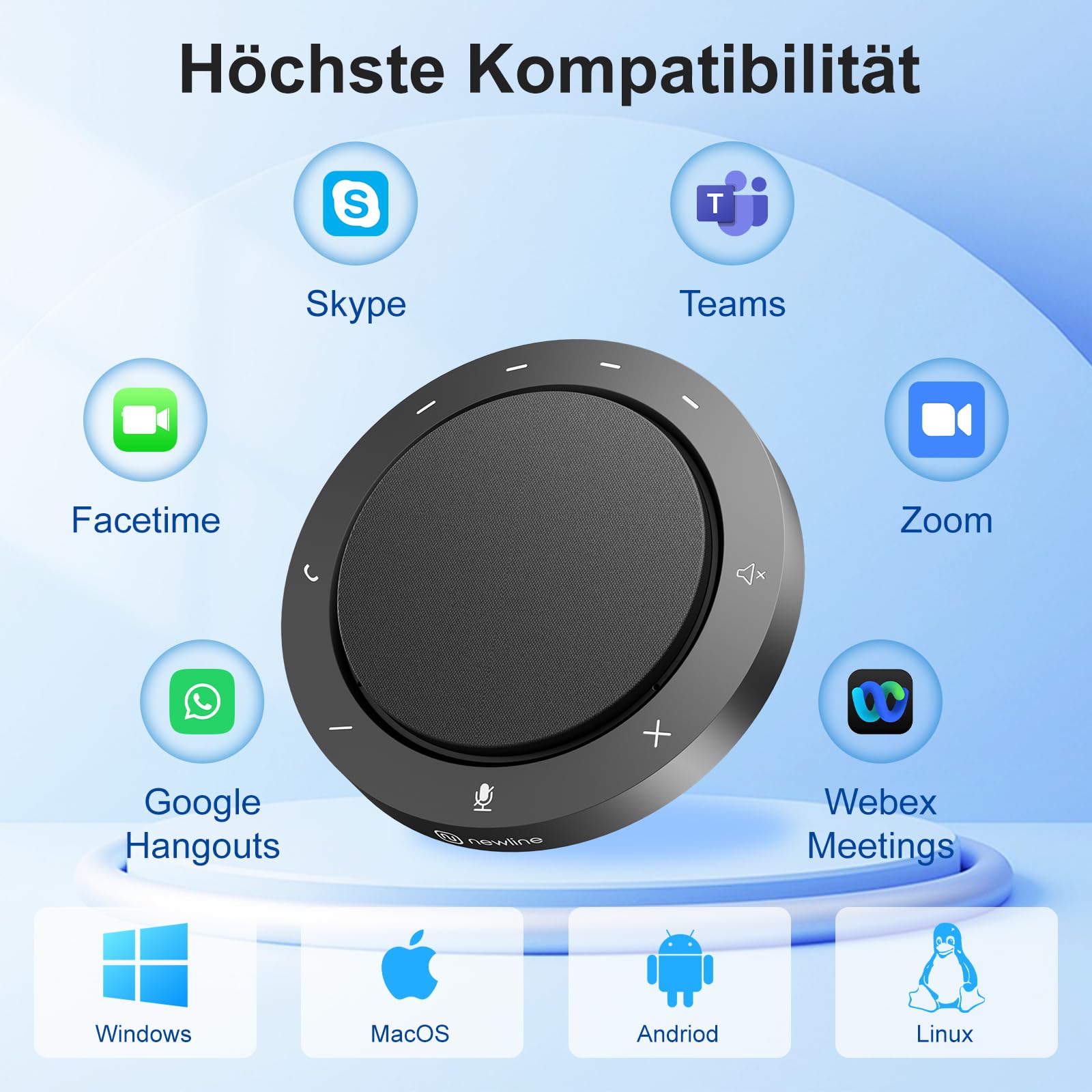 Konferenzlautsprecher mit 2 geräuschunterdrückend Mikrofon, 360°-Spracherfassung, klarer Klang, 10–14 Std Gesprächszeit, Bluetooth & USB-C/A, Konferenzmikrofon für Homeoffice & kleine Teams