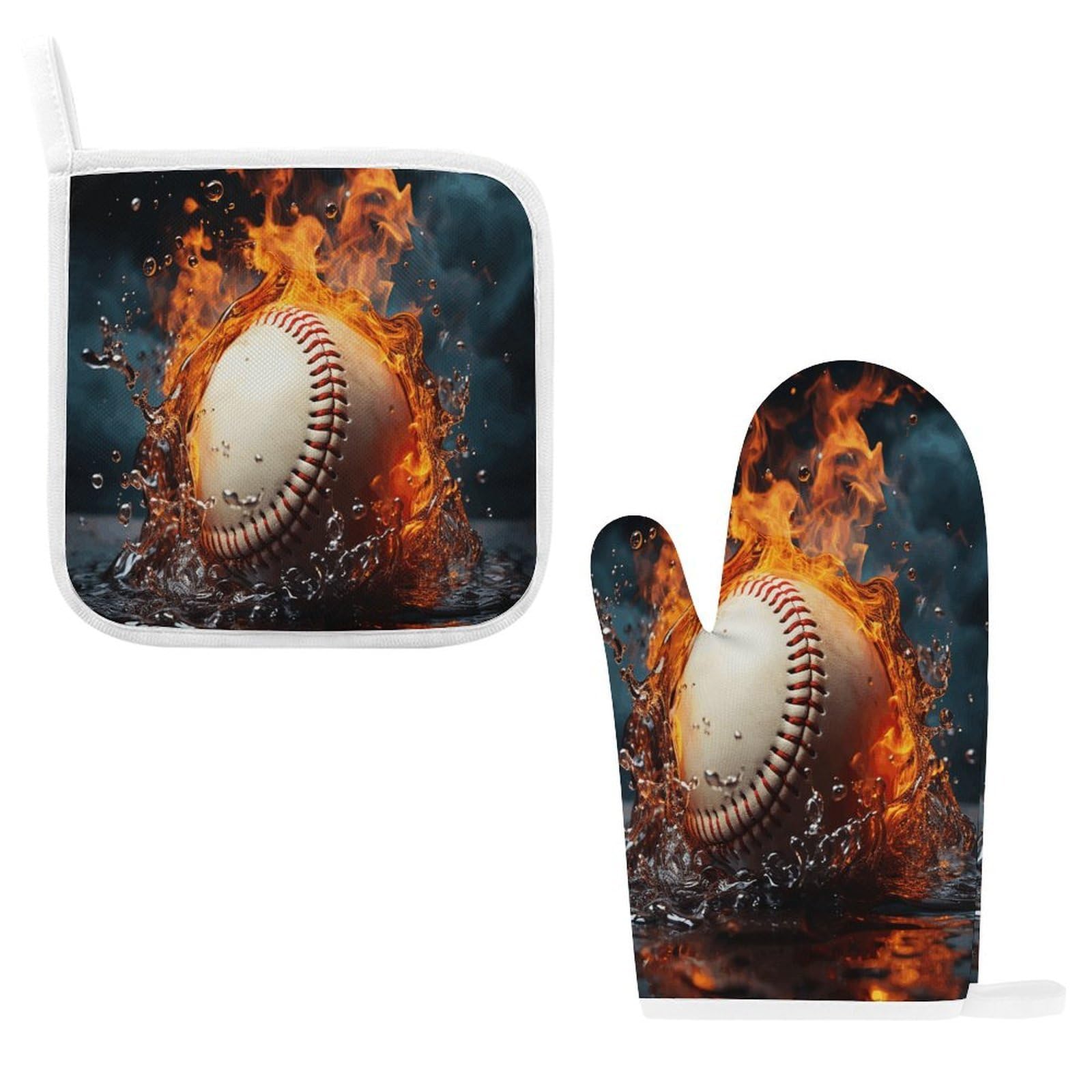 Fodpand Style Fire Water Baseball Ball Oven Mitts And Pot Holders Sets