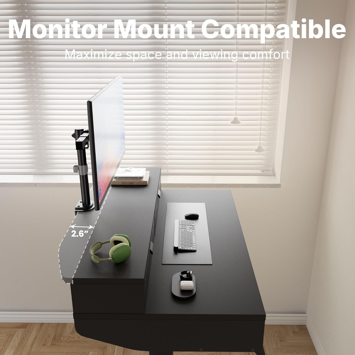 HUANUO 32 x 20 inch Electric Standing Desk with 4 Drawers, Adjustable Height Sit Stand Home Office Desk C-Clamp Mount Compatible, Ergonomic Stand up Desk with 4 Preset Heights, Black