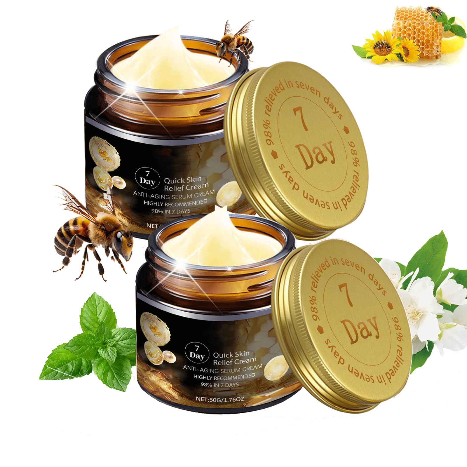 Bee Venom Skin Cream,2 Pack 7-Day Multi-Effect All-in-One Skincare Cream,Bee Venom Skin Treatment,3 in 1 Repairing and Tightening Moisturizer for Face & Body (50g