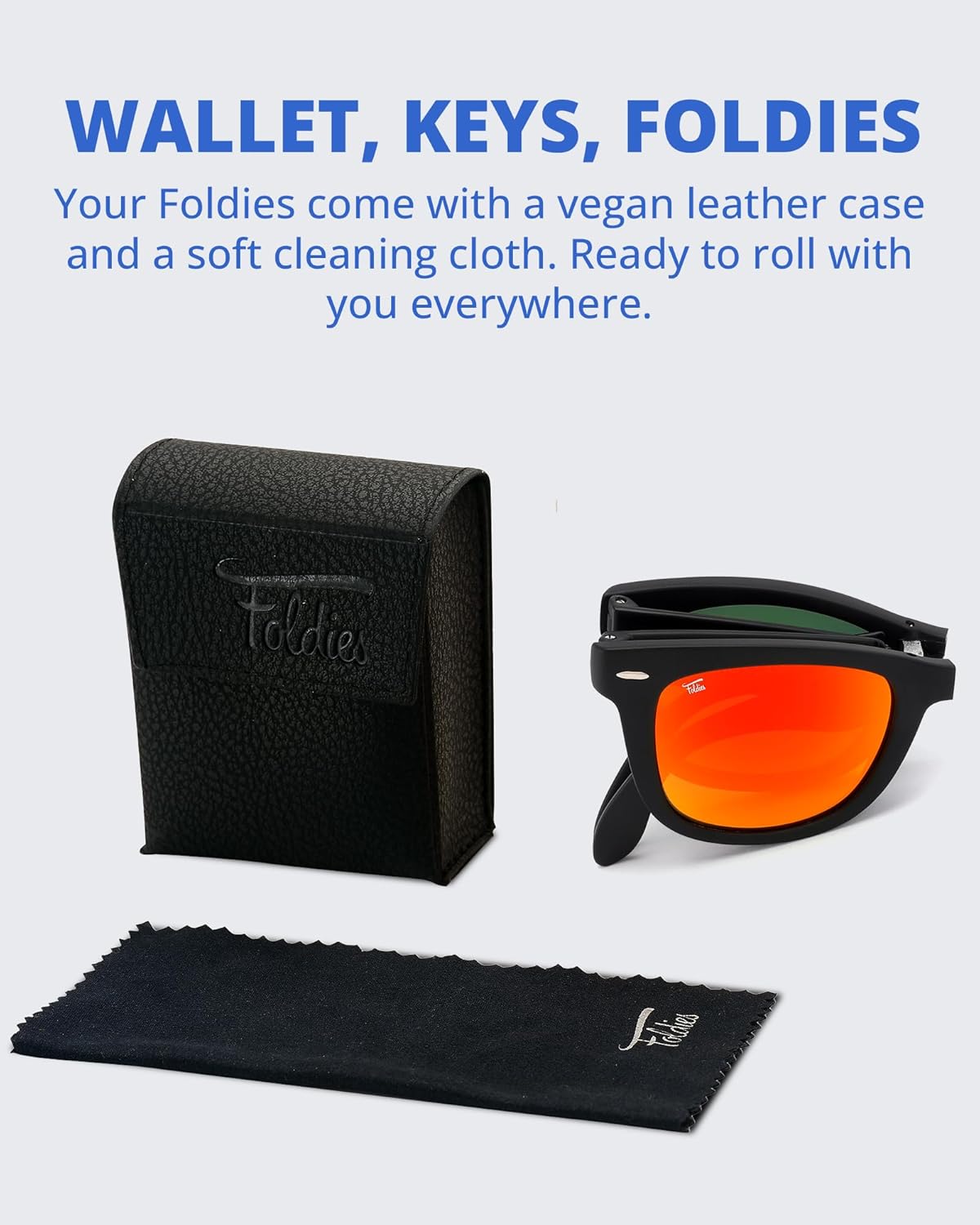Foldies Classic Folding Sunglasses Polarized, UV400, UVA, UVB Protection for Men Women, Folding Sunglasses Leather Case