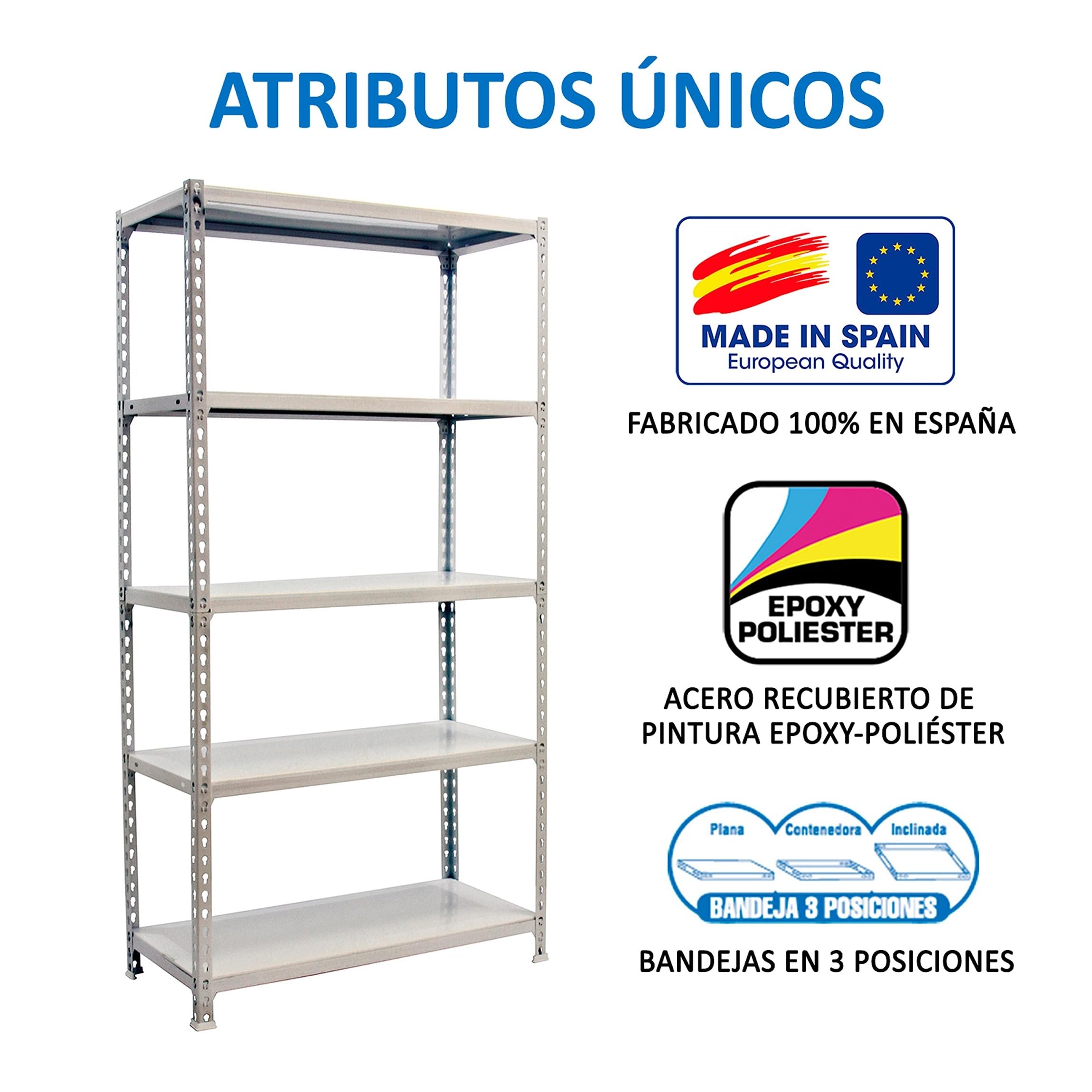 Simon Rack Estantería Metálica 2000x1000x400 mm - Simonclick | 5 Alturas, Bandeja Metal, 180 kg de Punto Flexión, Blanco, Pintura anticorrosión, Montaje sistema clic