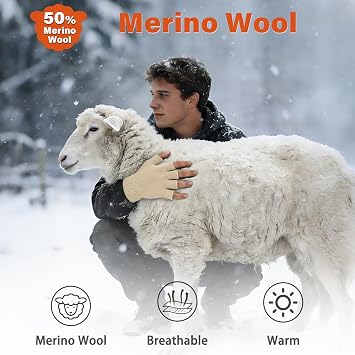 Fullsheild Merino Wool Fingerless Gloves for Men Women Half Finger Knit Gloves Unisex Anti-Slip Wool Fingerless Mittens