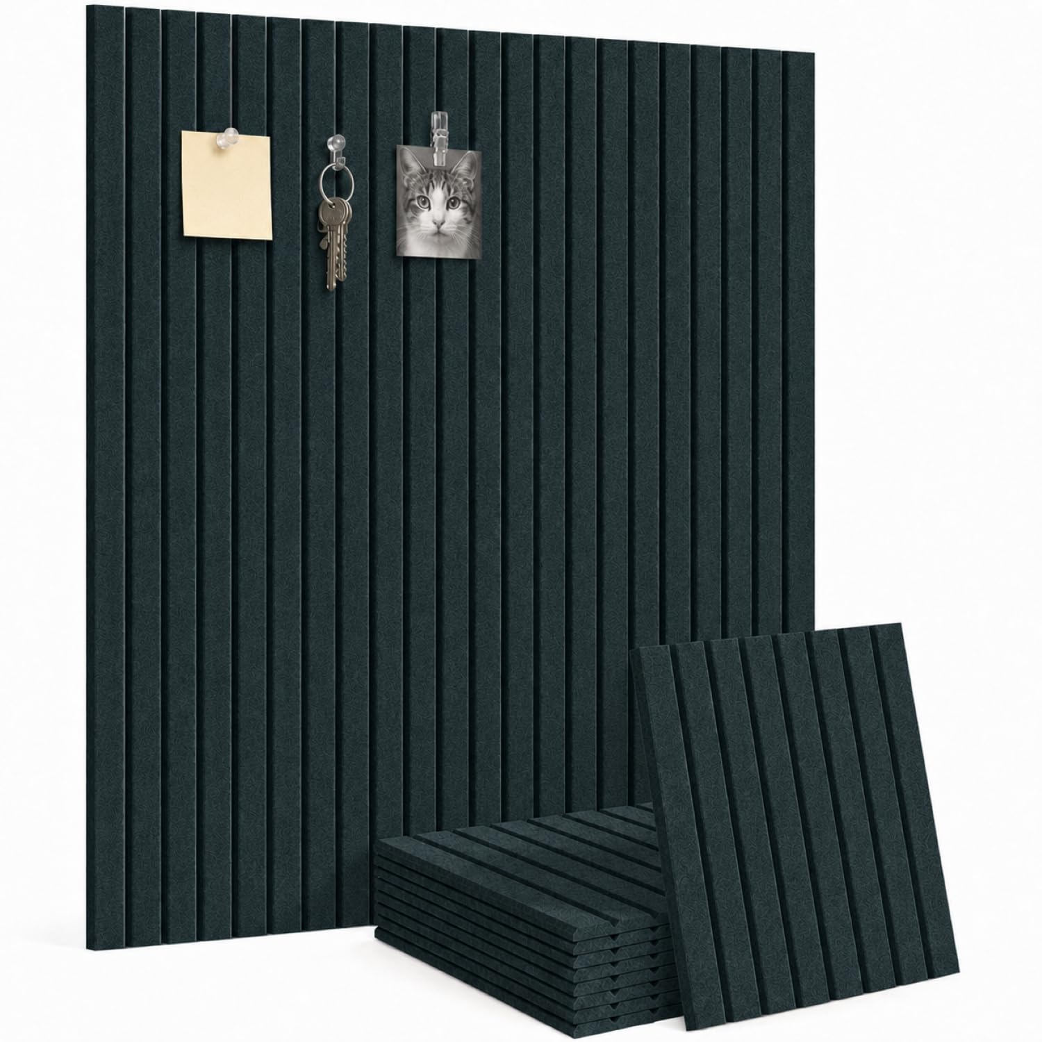 Malajess 36"x36" Felt Bulletin Board - 9 Pack Polyester Wall Tiles w/Push Pins, Clips, Hooks & 50 Removable Adhesive Tabs - Cork Alternative for Home, Dorm, Office Decor & Organization (Forest Green)