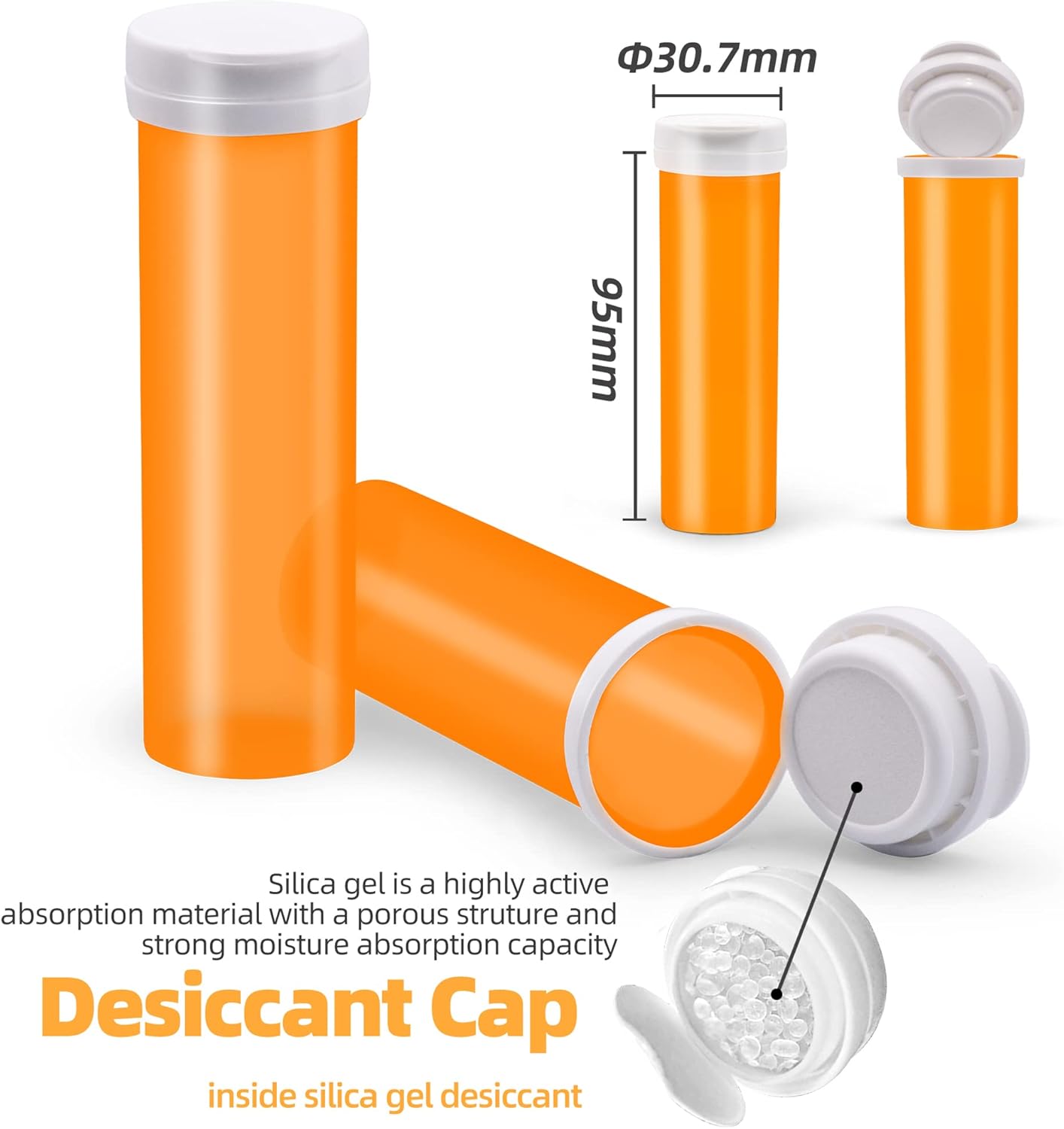 Wisesorb Pill Bottle with Desiccant Cap, Medicine Bottle, Pill Bottles Empty with Caps, Empty Pill Bottles (11 Dram, 36 Pack)