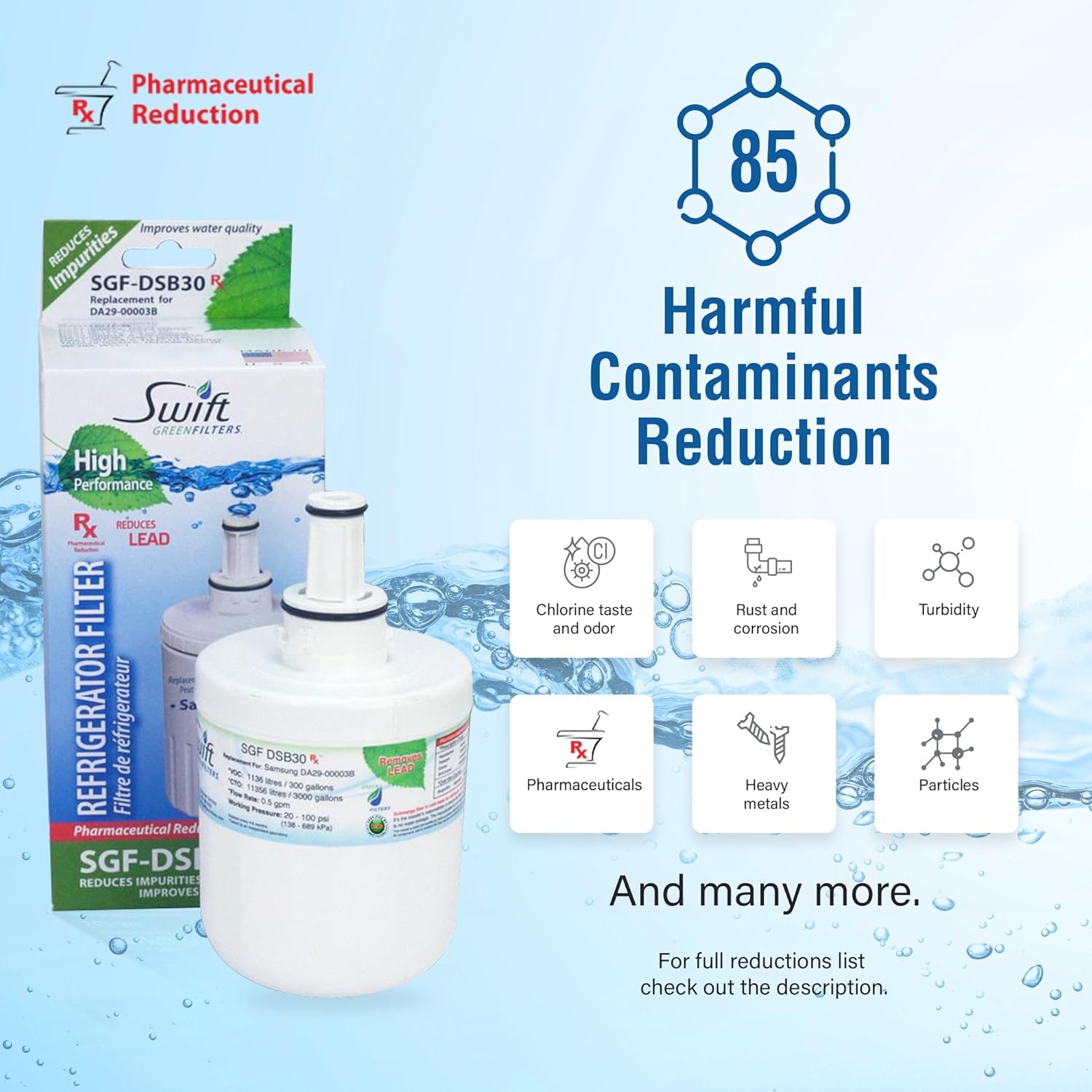 Swift Green Filters SGF-DSB30 Rx Compatible Pharmaceuticals Refrigerator Water Filter for DA2900003, DA6100159, DA2900003AB, HAF-CU1, Made in USA (6 Pack)