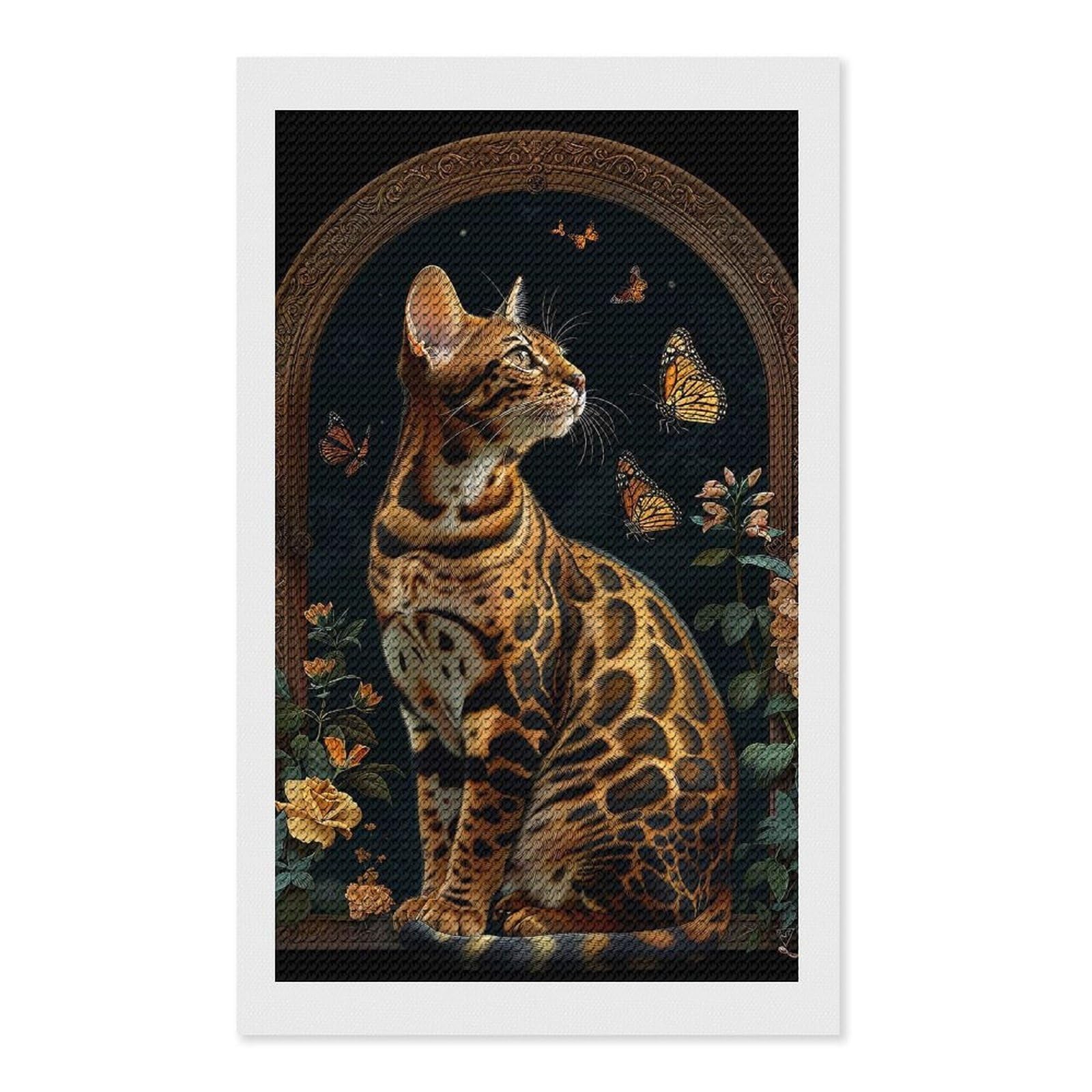 Junmoney Bengal Diamond Art Kit 12"x20", Vintage Style Decor, Stress Relief Craft, Decor Project, Relaxing DIY, Creative Hobby