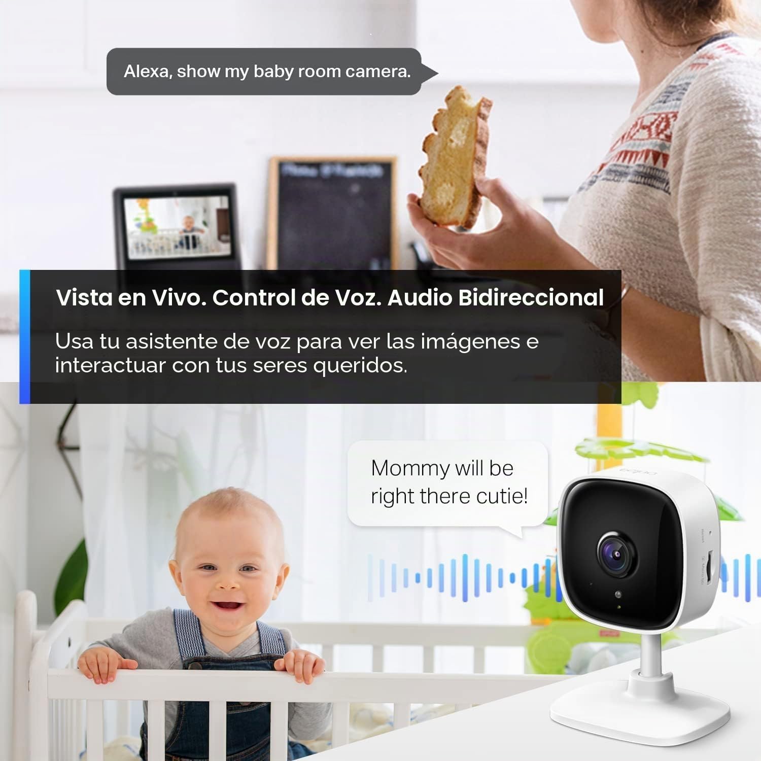 TP-Link - Cámara de Seguridad Tapo 2K para Monitor de bebé, cámara de Perro con detección de Movimiento, Audio bidireccional, visión Nocturna, Almacenamiento en la Nube y Tarjeta SD (hasta 256 GB),