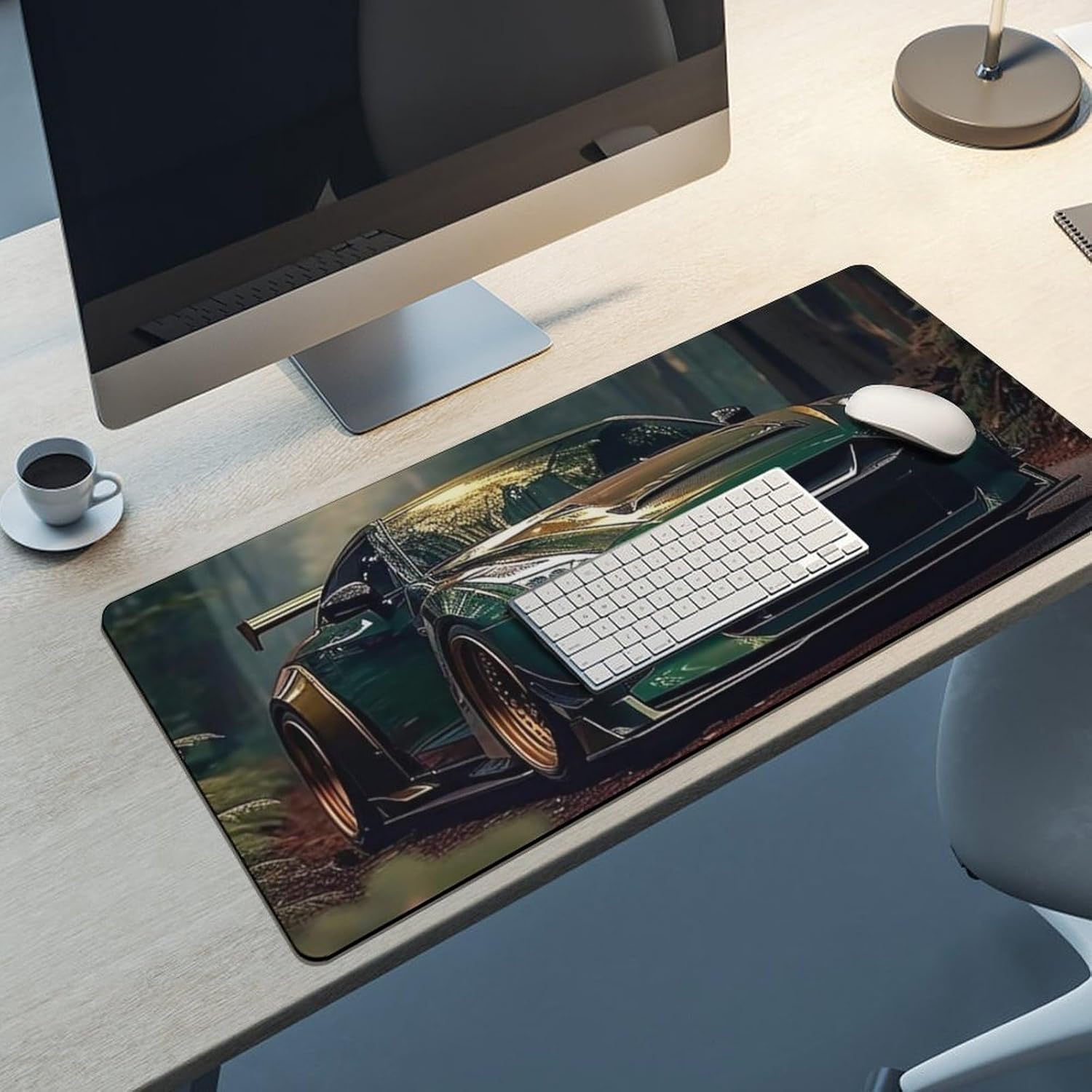 Large Mouse Pad Green JDM Car R35 Forest Static Sunlight Desk Mat Computer Accessories Gaming Office Organizers Supplies Decor Essentials Keyboard Pads for Desk Rubber 40x90cm