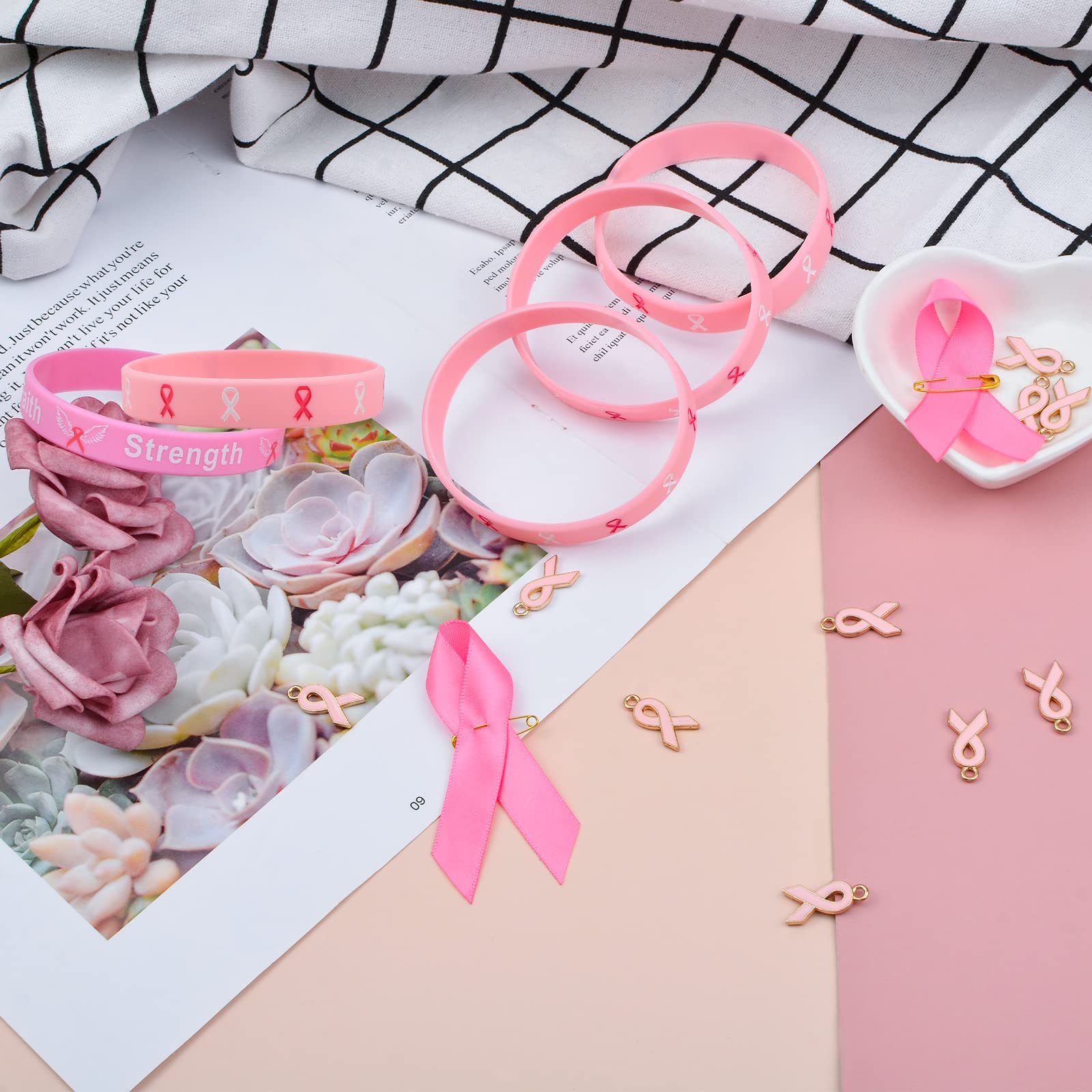 Lot De 30 Bracelets Silicone Octobre Rose - 5 Styles De Sensibilisation Au Cancer Du Sein